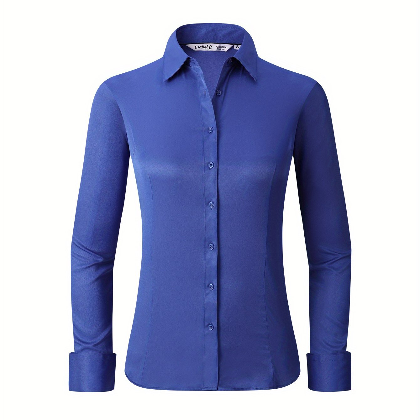 Womens Long Sleeve Button Down Shirts Regular Fit Stretch Work Blouse