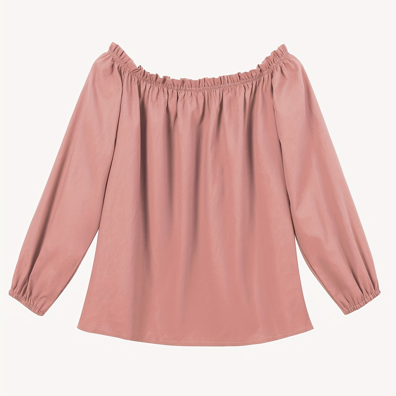 Solid Color Off Shoulder Blouse, Casual Baggy Long Sleeve Blouse For Spring & Fall, Women's Clothing