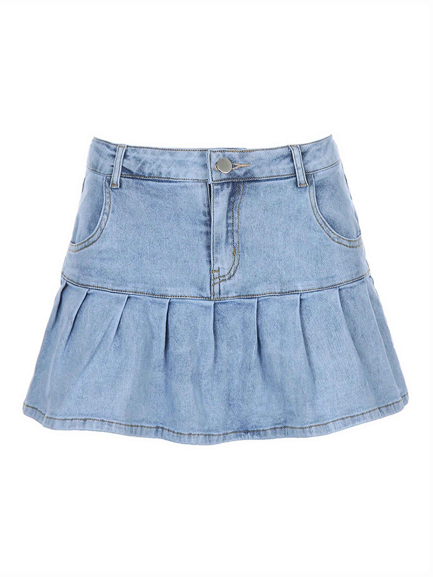 Women Fashion Pocket Solid Color Skirt Ladies Stylish Denim Skirt for Shopping Daily Wear