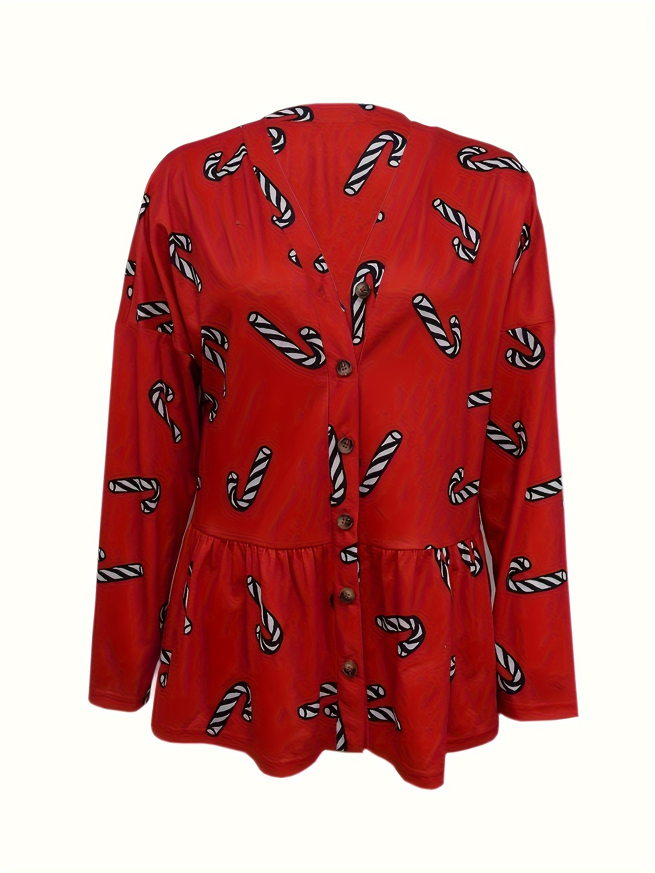 Women's Printed Button Design V-neck Fashionable Casual Long Sleeved Shirt