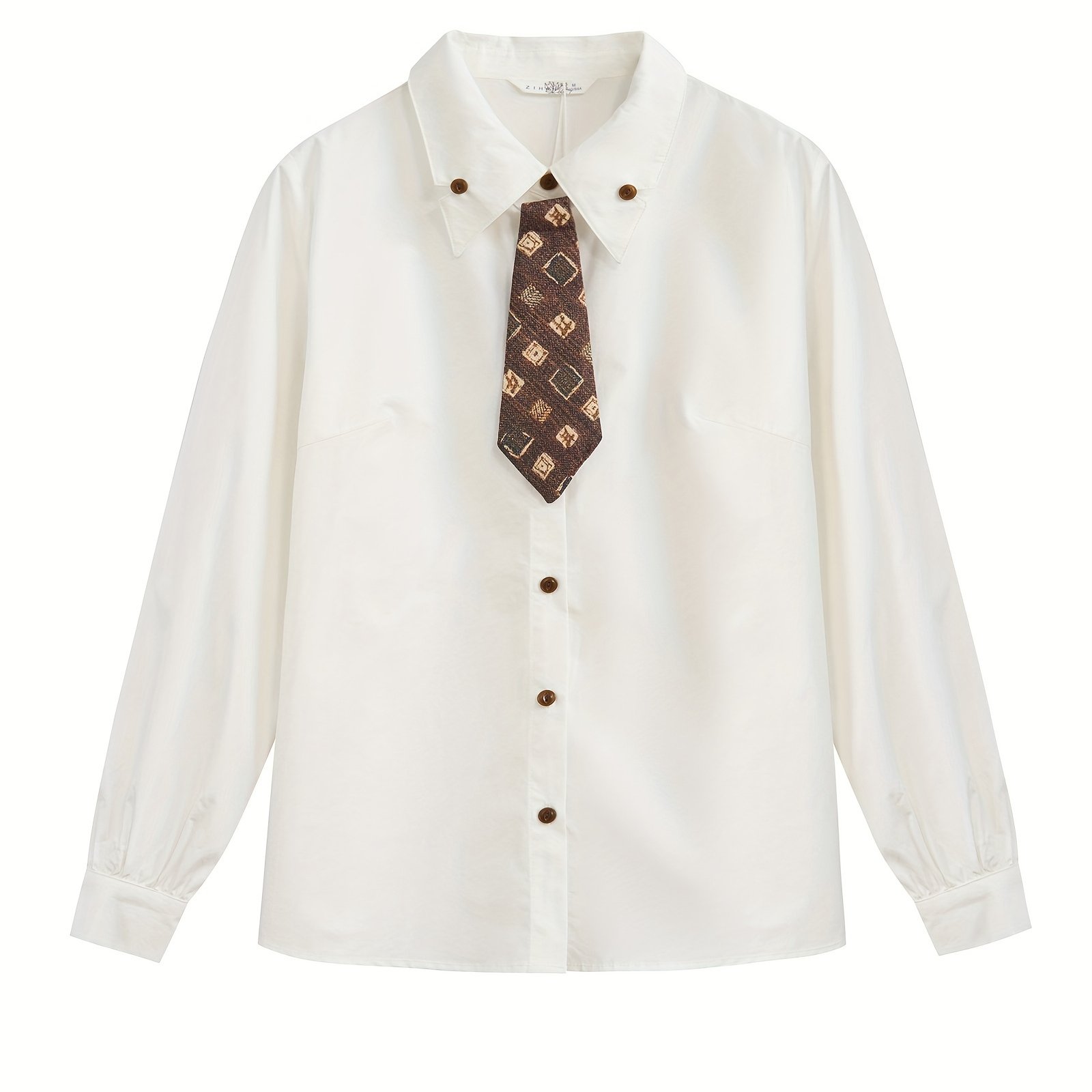Solid Color Button Down Shirt, Preppy Long Sleeve Collared Shirt For Spring & Fall, Women's Clothing