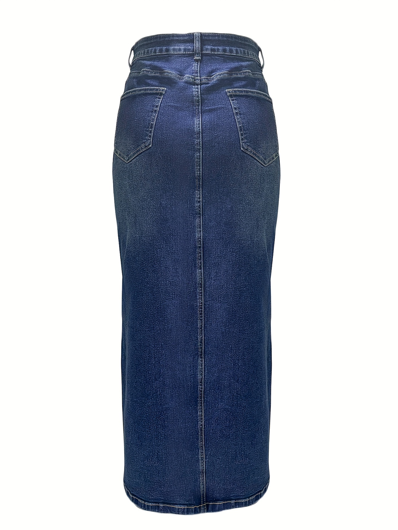 Split Front Plain Washed Blue Retro Y2K Streetwear Maxi Denim Skirt, Women's Denim Jeans & Clothing