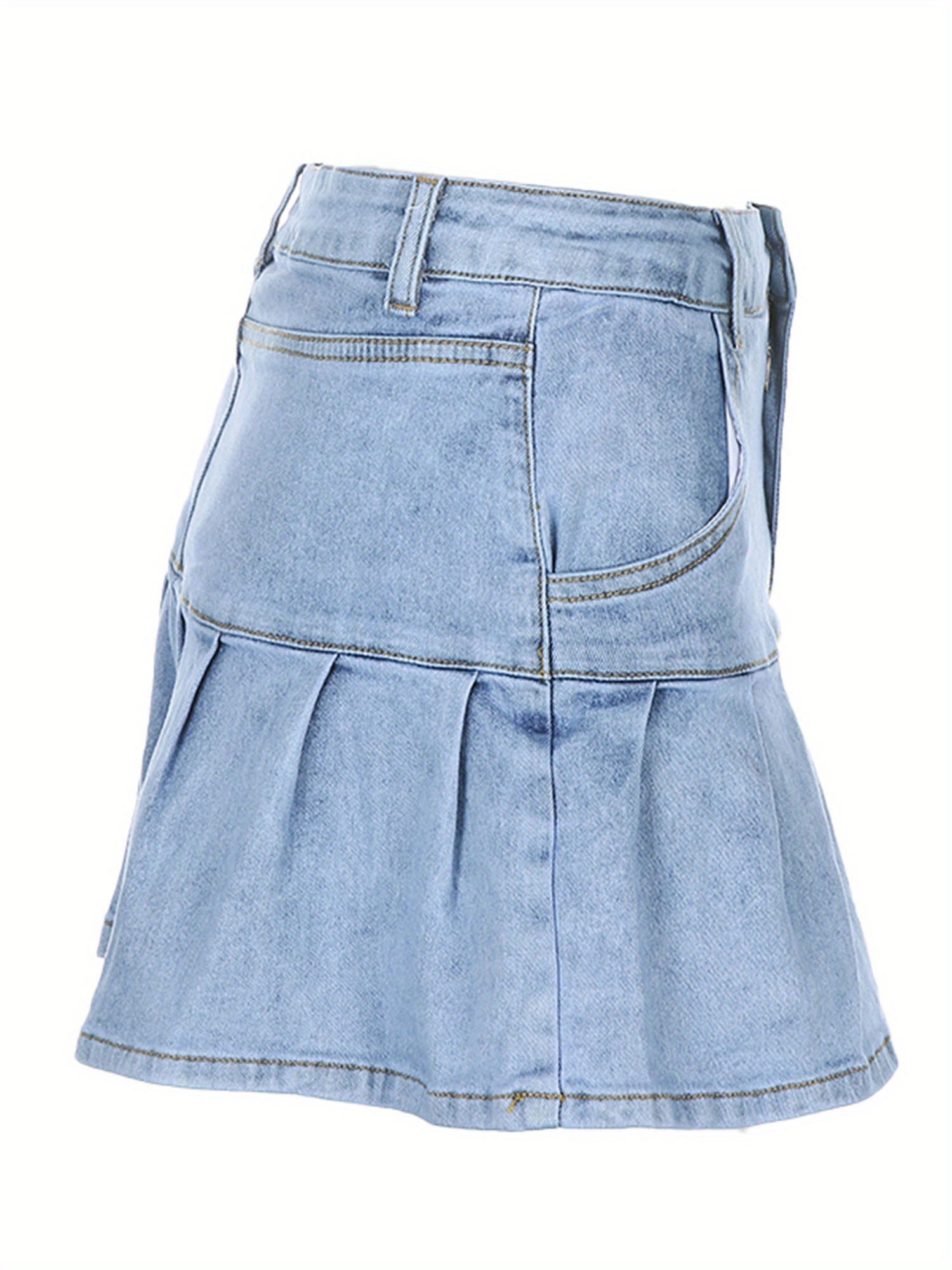 Women Fashion Pocket Solid Color Skirt Ladies Stylish Denim Skirt for Shopping Daily Wear