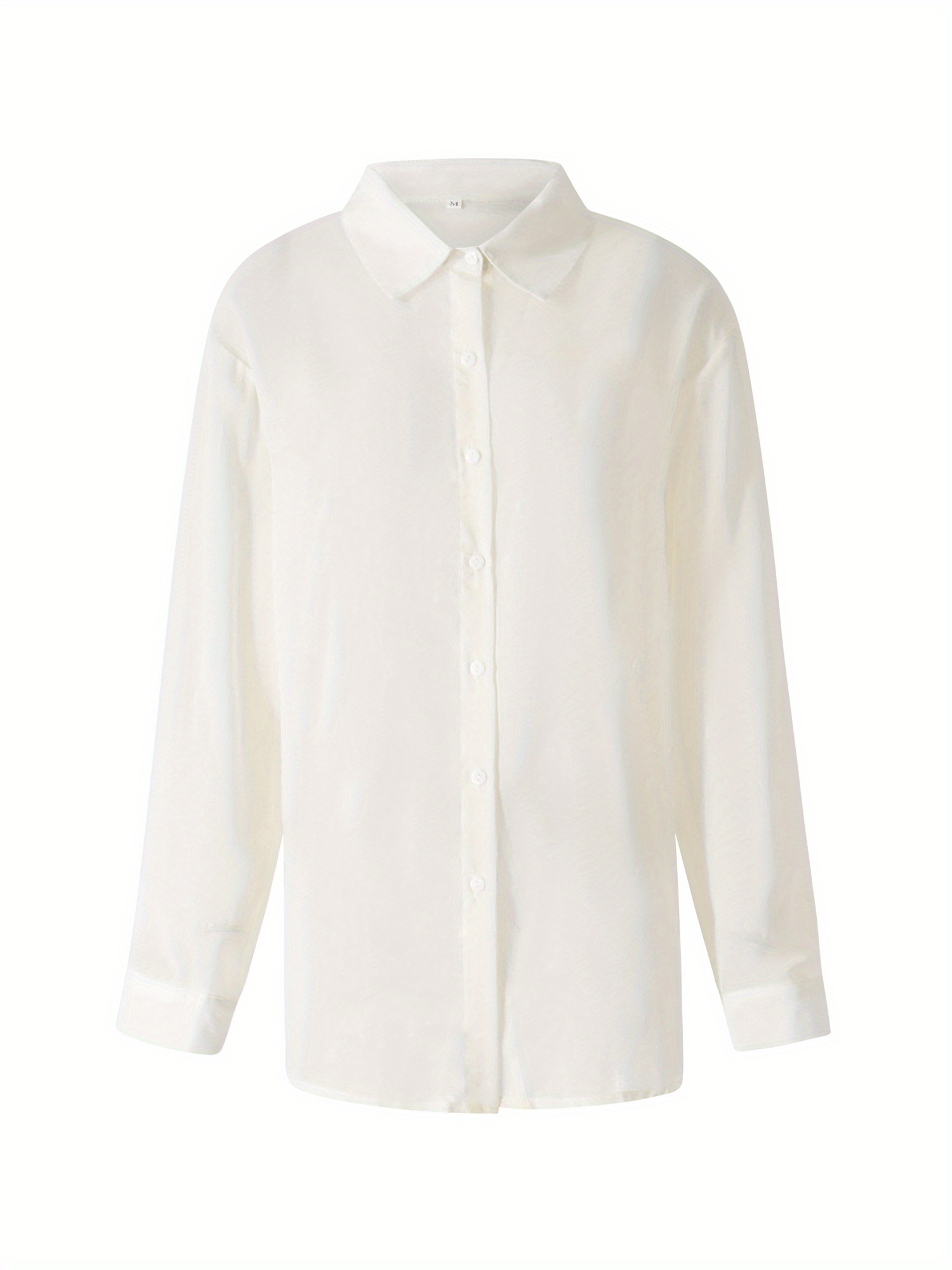 Womenacute;s Blouse, Lapel Collar Long Sleeve Button-Down See-Through Loose Shirt for Ladies