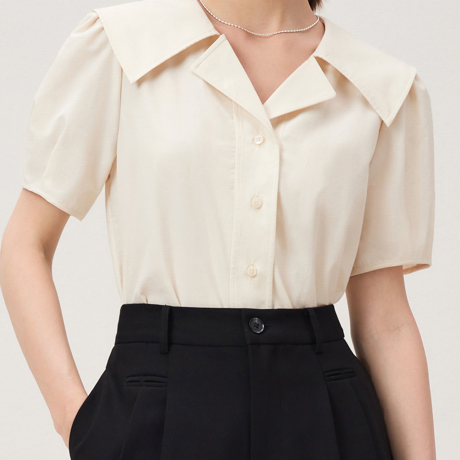 Short Sleeve Single Breasted Shirt, Casual Solid Color Lapel Shirt For Spring & Summer, Women's Clothing