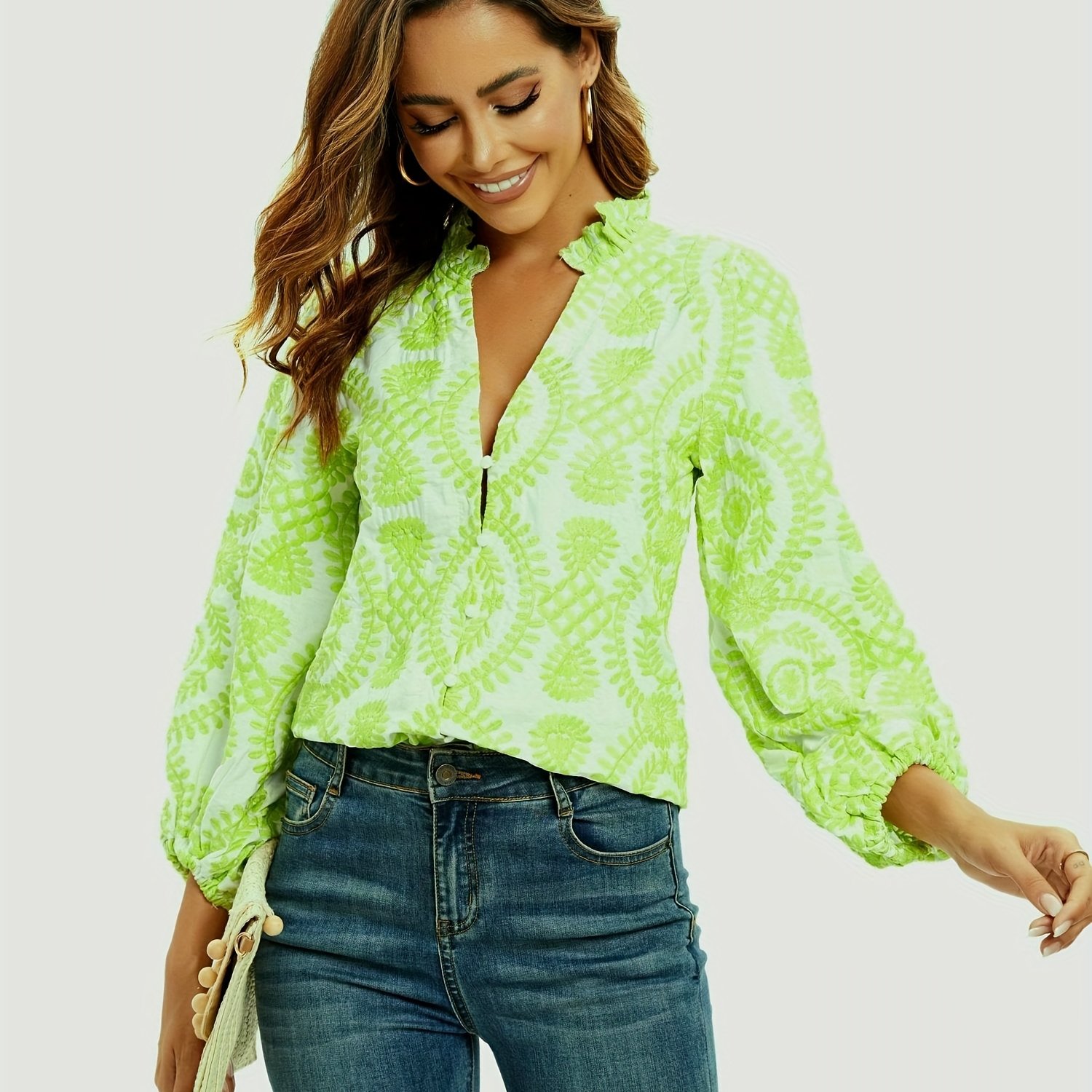Elegant Women's Embroidered Blouse - Breathable Fabric, Perfect for Any Occasion, Flattering Fit