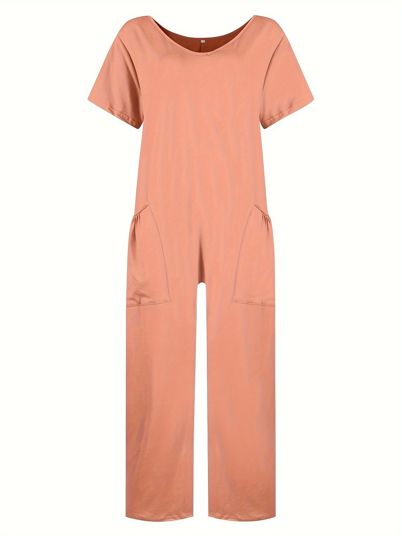 European And American Solid Color And V-neck Oversized Pocket Low-grade Jumpsuit