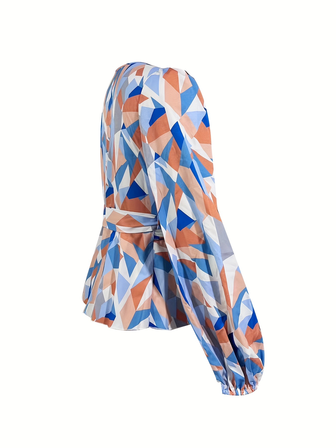 Women's Elegant Polyester Blouse With Geometric Pattern, V-Neck, All-Season, Machine Washable, Classic Style