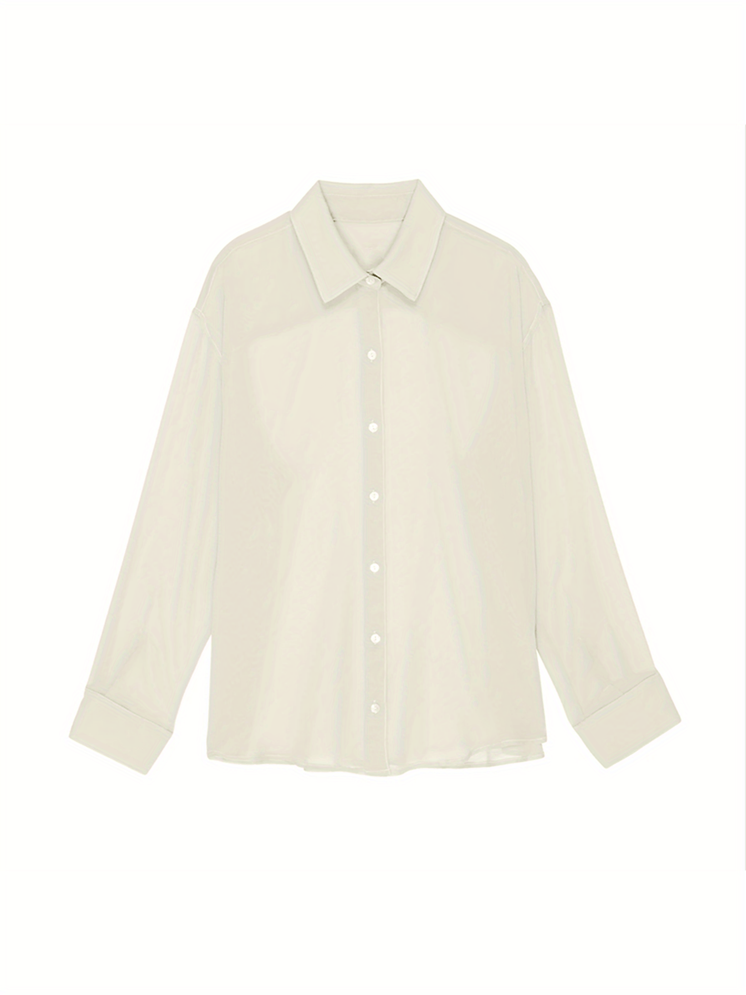 Womenacute;s Blouse, Lapel Collar Long Sleeve Button-Down See-Through Loose Shirt for Ladies