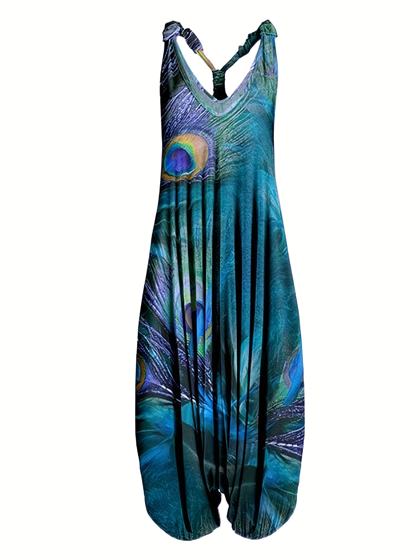 Fashionable Graphic Print V Neck Jumpsuit - Effortlessly Chic Sleeveless Baggy Style - Perfect for Spring & Summer - Trendy Womens Clothing