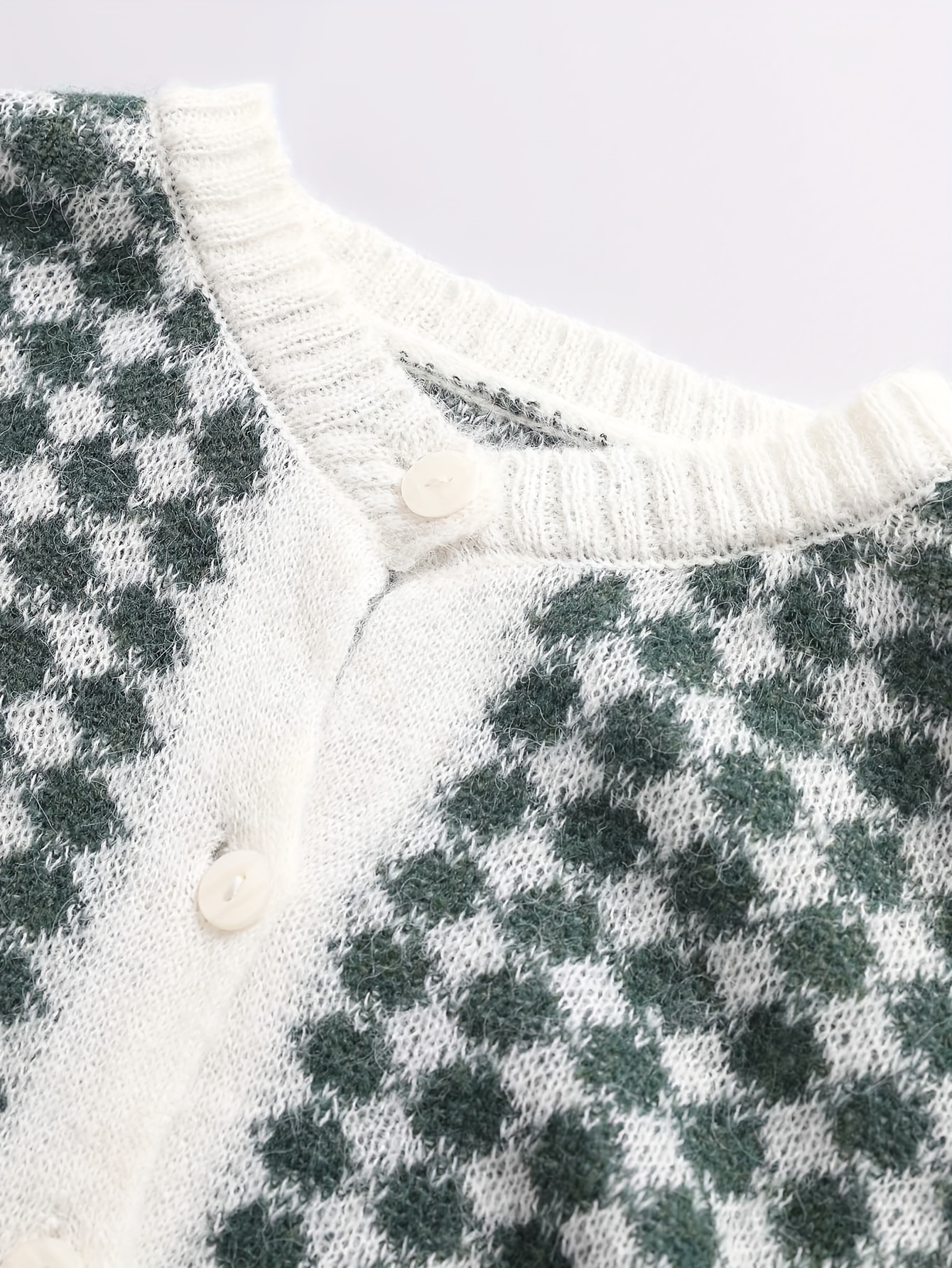 Houndstooth Pattern Botton Front Cardigan, Casual Long Sleeve Cardigan For Fall & Winter, Women's Clothing