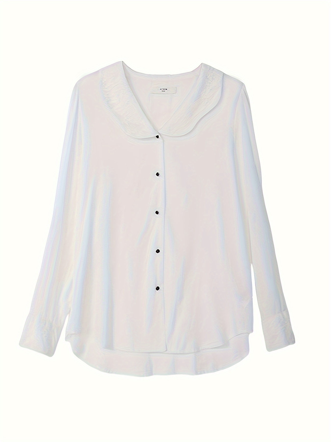 Solid Color Button Front Blouse, Stylish Long Sleeve Collared Blouse For Spring & Summer, Women's Clothing