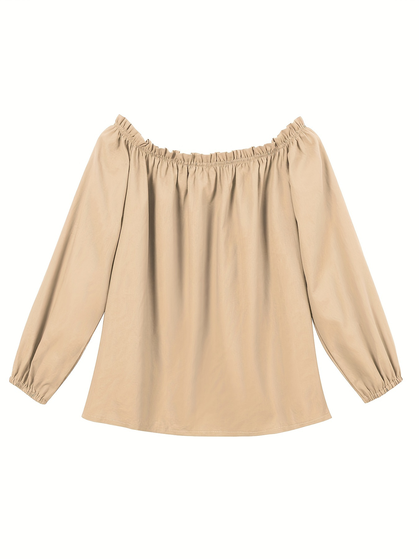 Solid Color Off Shoulder Blouse, Casual Baggy Long Sleeve Blouse For Spring & Fall, Women's Clothing