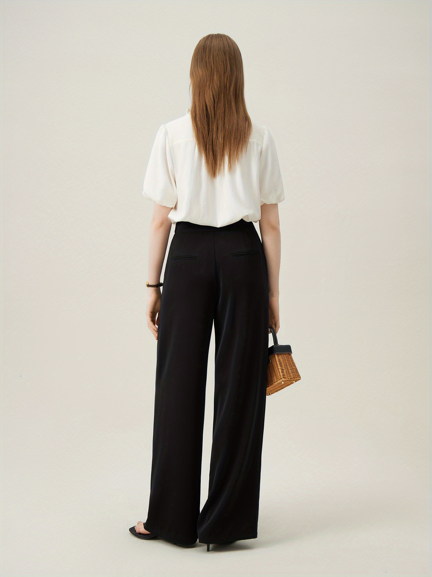 Ruffle Trim Tie Neck Blouse, Elegant Solid Short Sleeve Blouse For Spring & Summer, Women's Clothing