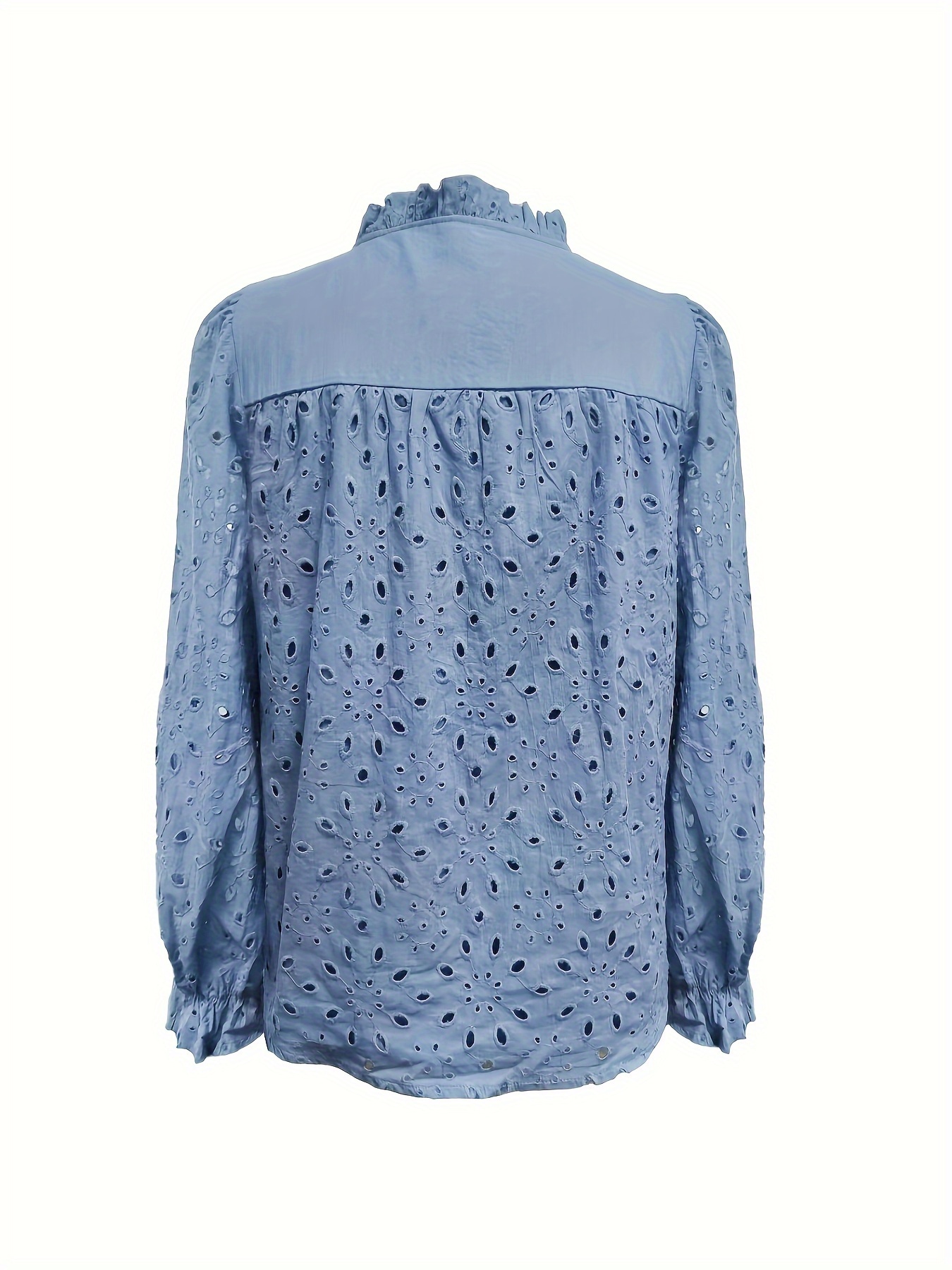 Regular Casual Shirt V-neck Hollow Embroidery Fashion Lotus Leaf Long Sleeve