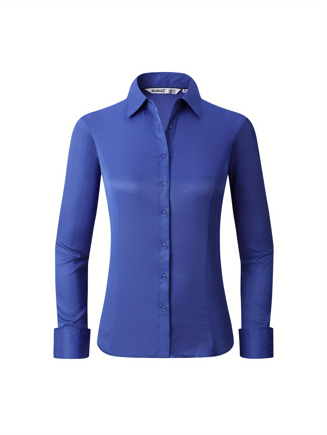 Womens Long Sleeve Button Down Shirts Regular Fit Stretch Work Blouse
