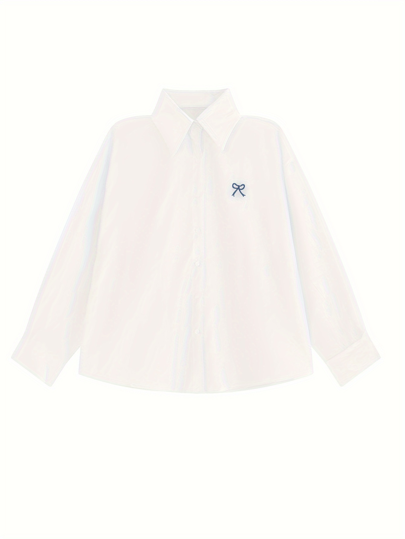 Women's Casual Polyester Blouse With Butterfly Embroidery, Relaxed Fit, UV Protection, Adjustable Button Front, Seasonless