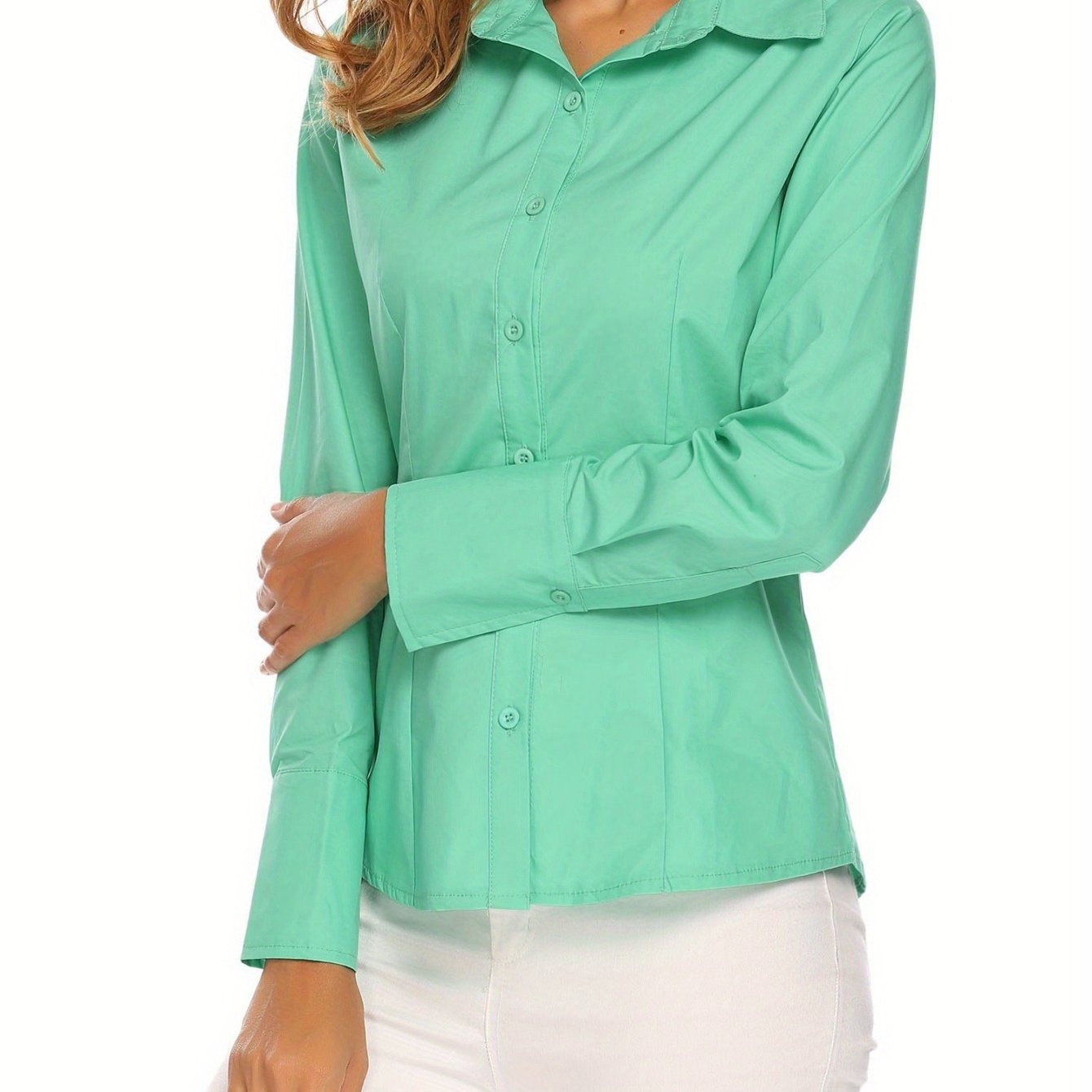 2024 Women's Professional Cotton Shirts: Slim Fit with Button-Down Collar