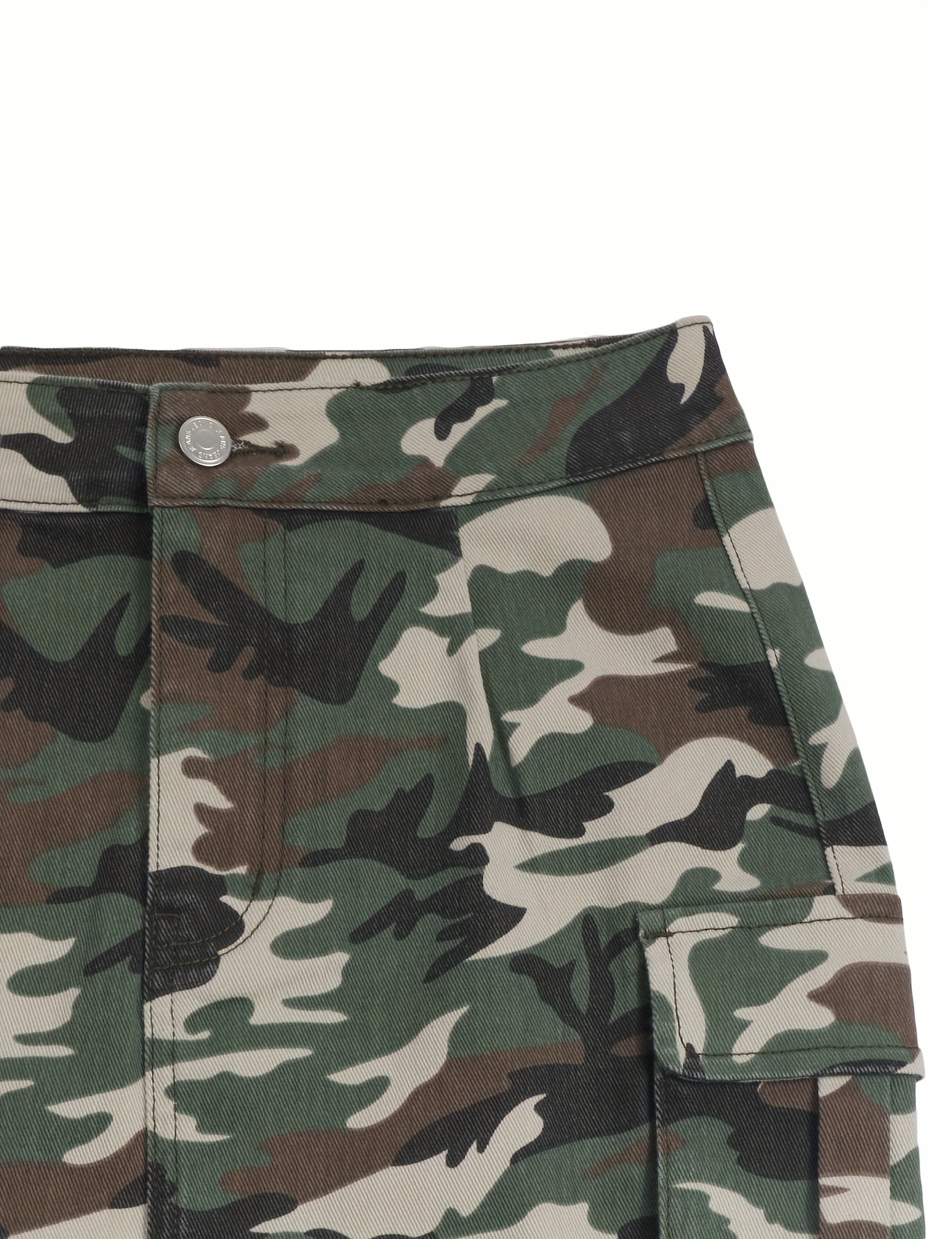 Camo Print Side Flap Pocket Retro Style Streetwear Bodycon Mini Denim Skirt, Women's Denim Jeans & Clothing