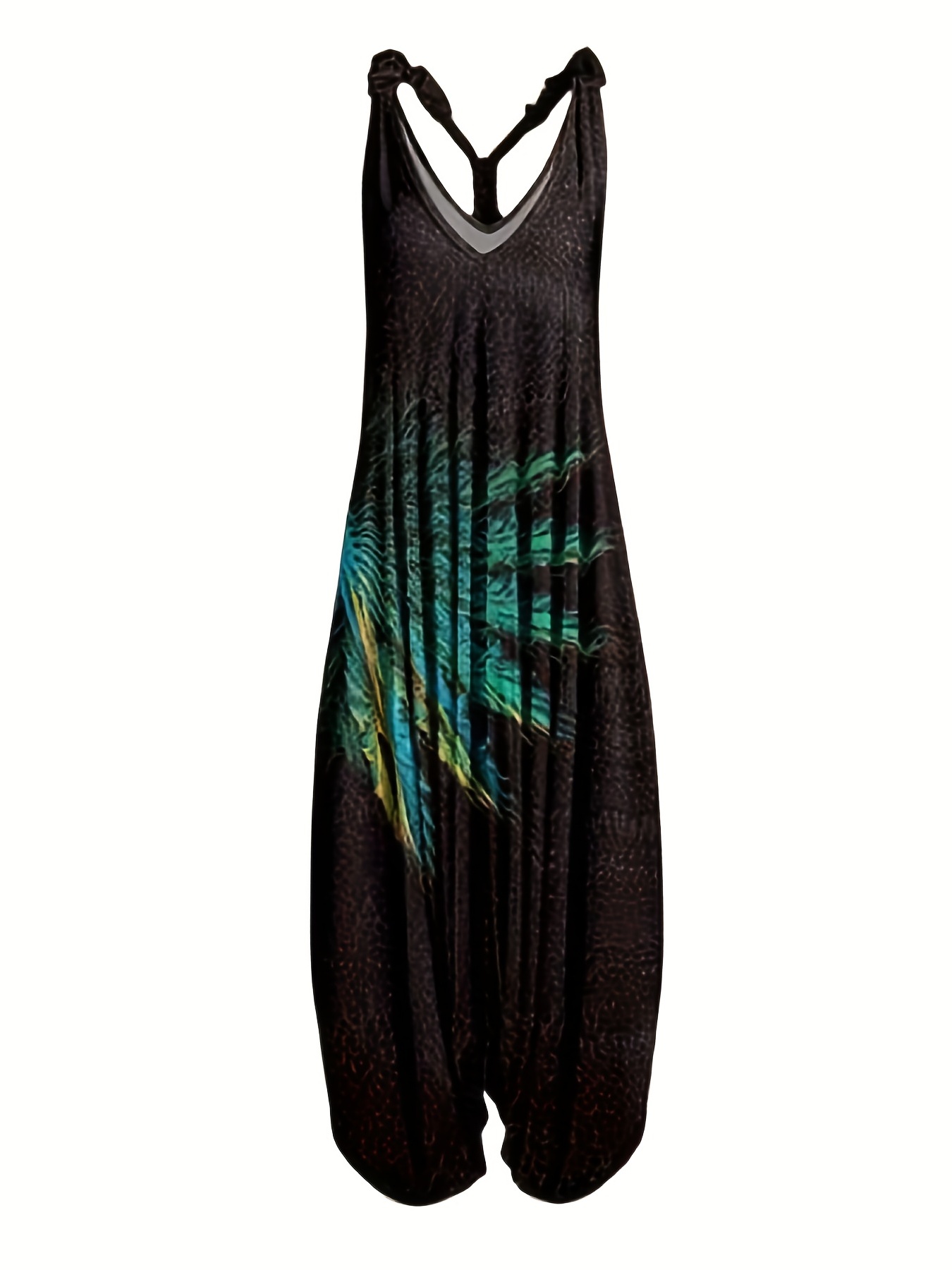 Fashionable Graphic Print V Neck Jumpsuit - Effortlessly Chic Sleeveless Baggy Style - Perfect for Spring & Summer - Trendy Womens Clothing