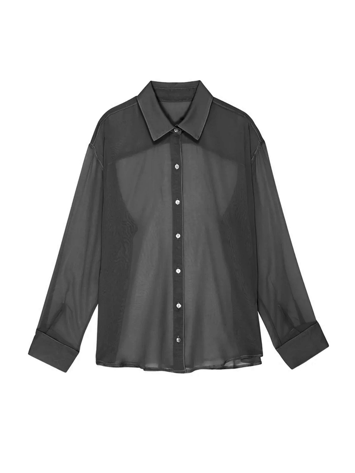 Womenacute;s Blouse, Lapel Collar Long Sleeve Button-Down See-Through Loose Shirt for Ladies