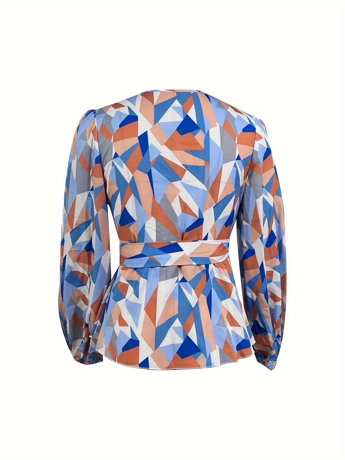 Women's Elegant Polyester Blouse With Geometric Pattern, V-Neck, All-Season, Machine Washable, Classic Style