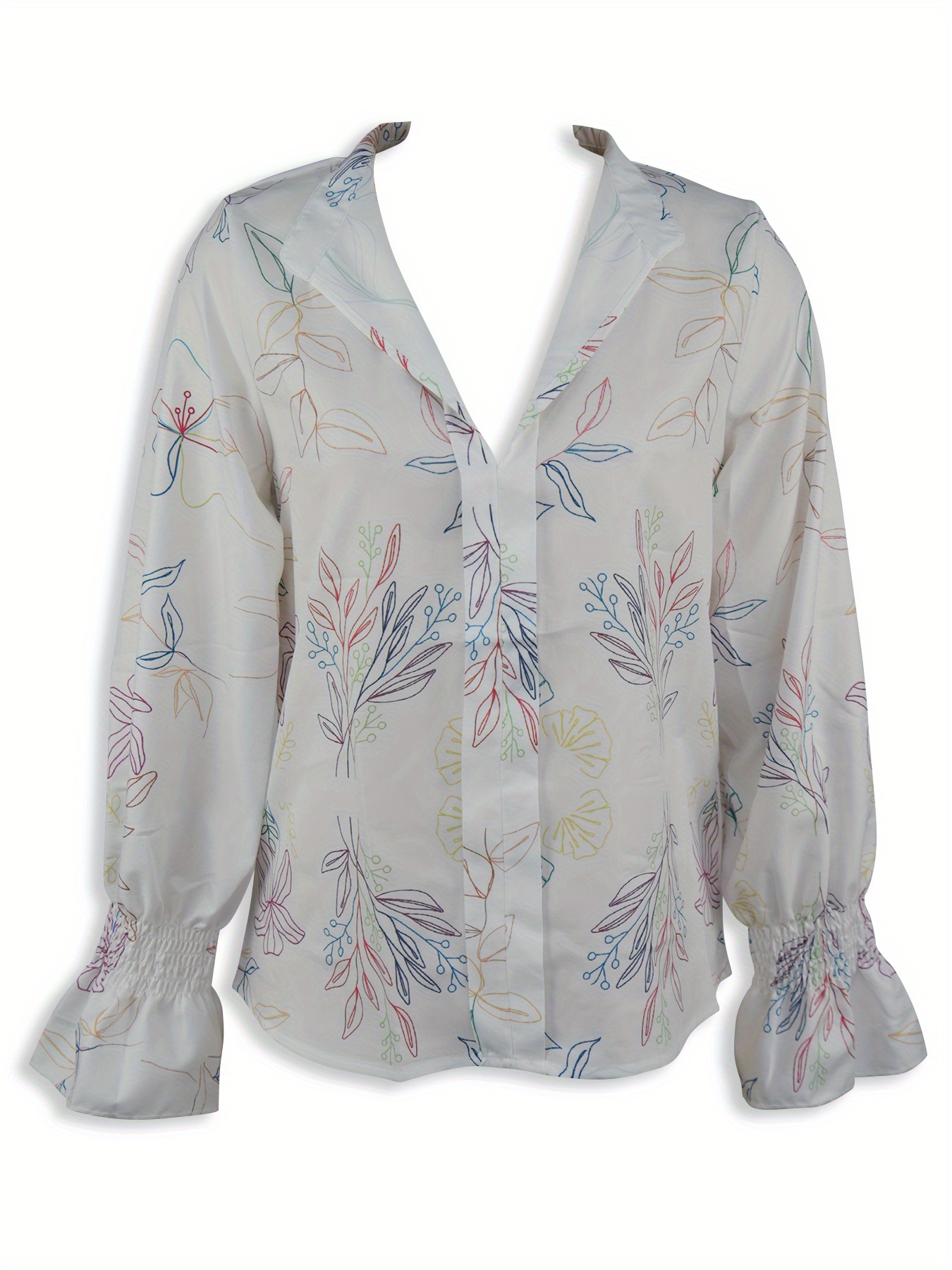 Elegant Polyester Blouse With Floral Print, V-Neck, Long Sleeve, Relaxed Fit, Suitable For Women, Seasonal And Versatile