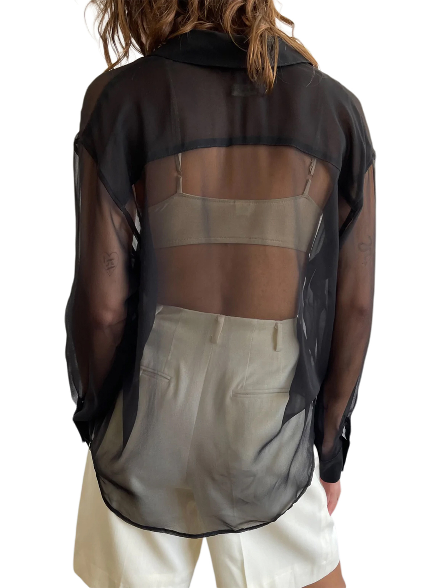 Womenacute;s Blouse, Lapel Collar Long Sleeve Button-Down See-Through Loose Shirt for Ladies