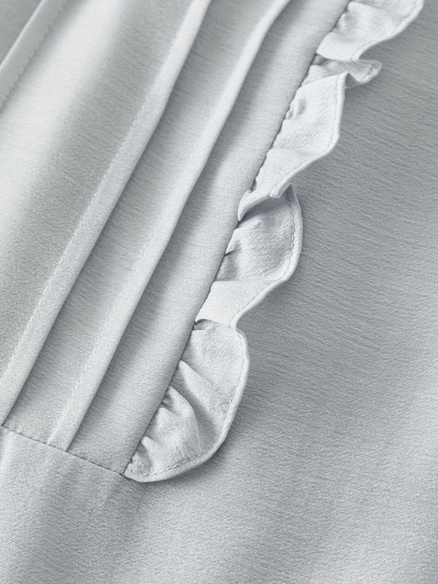 Ruffle Trim Tie Neck Blouse, Elegant Solid Short Sleeve Blouse For Spring & Summer, Women's Clothing