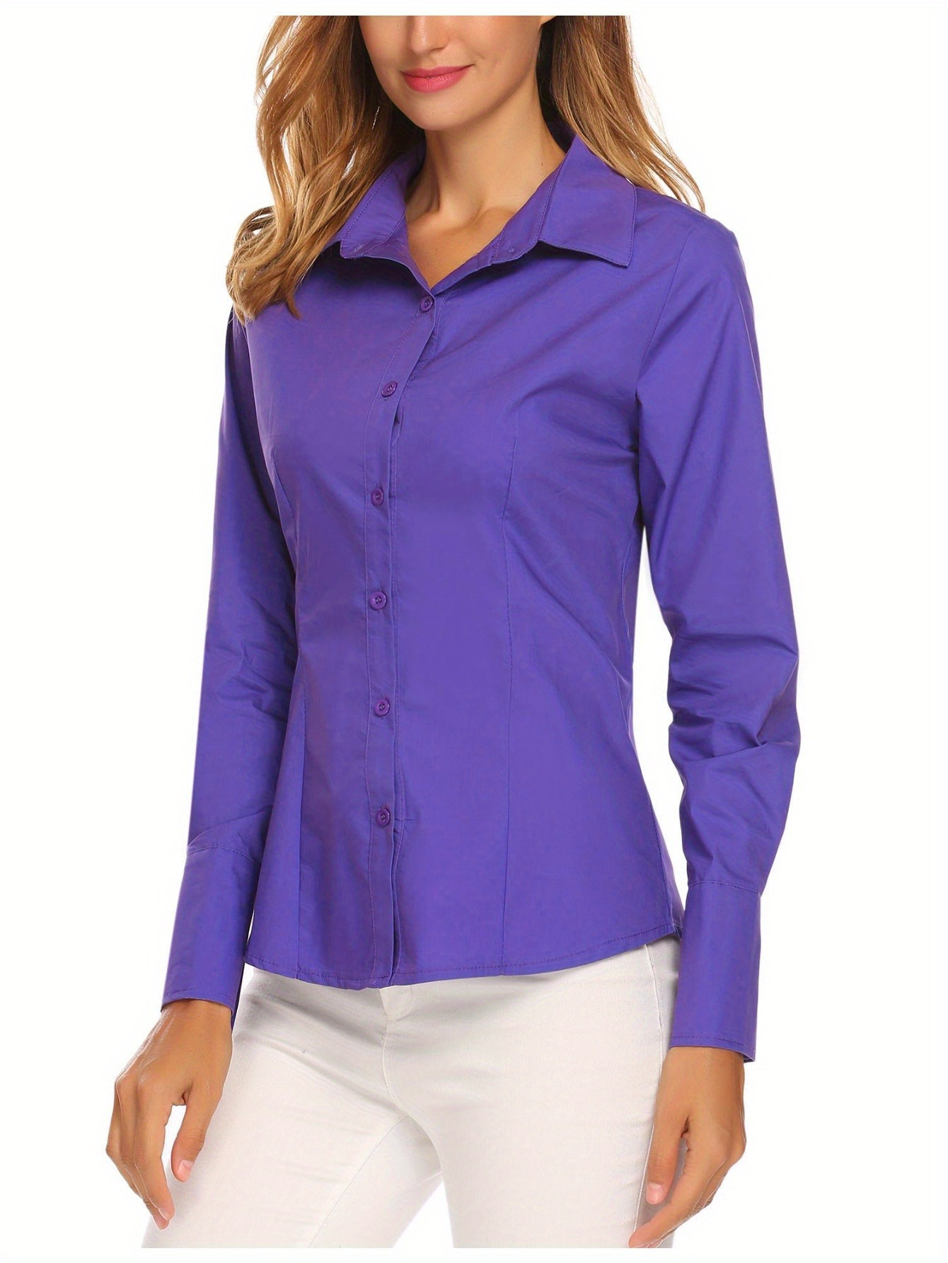 2024 Women's Professional Cotton Shirts: Slim Fit with Button-Down Collar