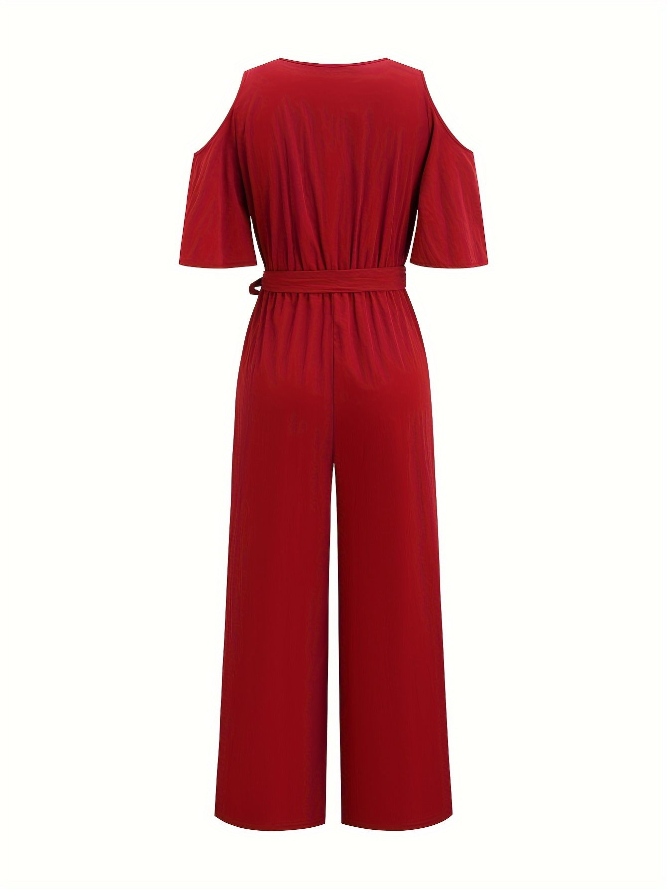 Women's Elegant High-Waisted Wide Leg Pants, Polyester Fabric, V-Neck, Machine Washable, All-Season, Fashionable Design