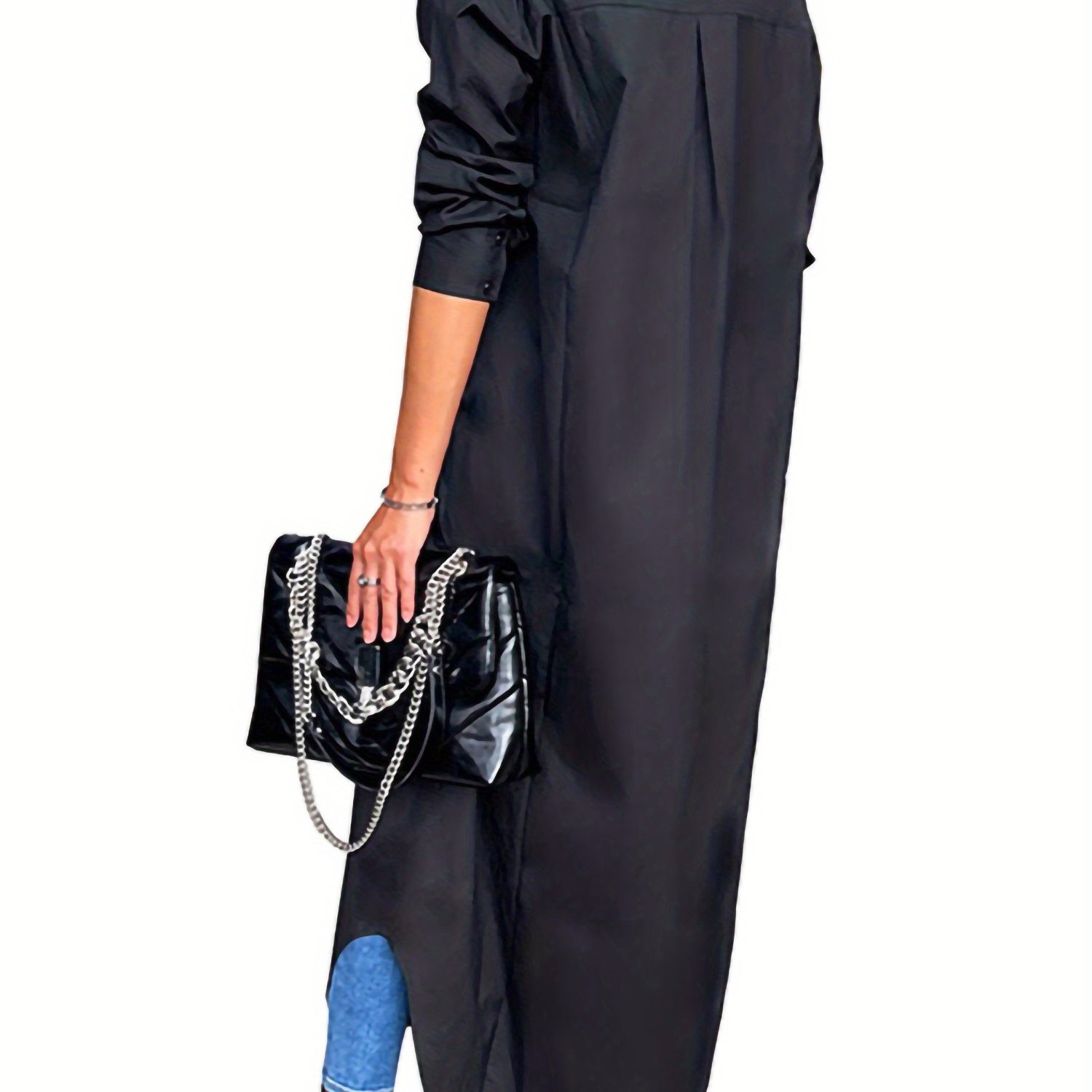 Womenacute;s Casual Kaftan Tops Solid Color Long Sleeves Lapel Single-breasted Long Length Coat