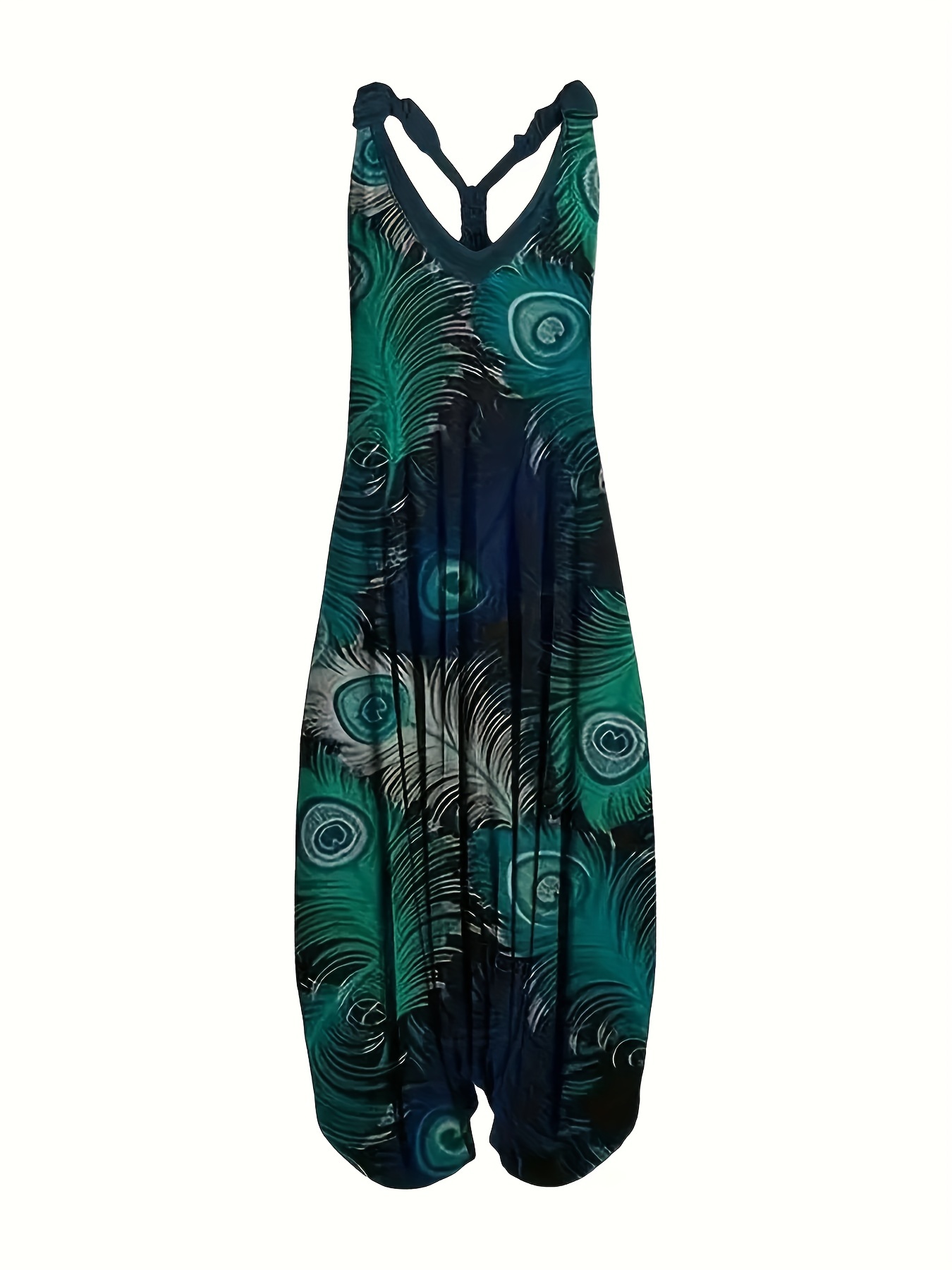 Fashionable Graphic Print V Neck Jumpsuit - Effortlessly Chic Sleeveless Baggy Style - Perfect for Spring & Summer - Trendy Womens Clothing