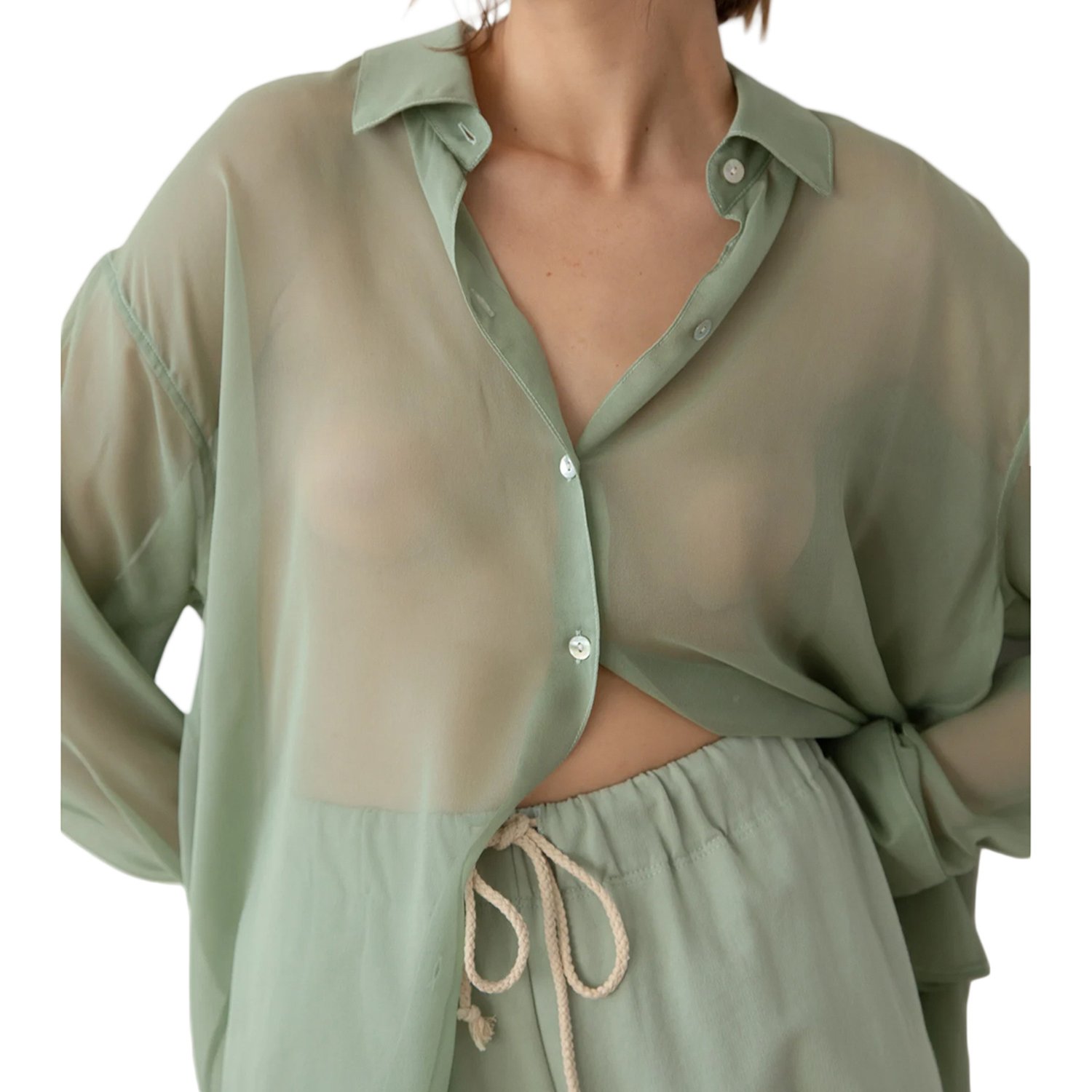 Womenacute;s Blouse, Lapel Collar Long Sleeve Button-Down See-Through Loose Shirt for Ladies