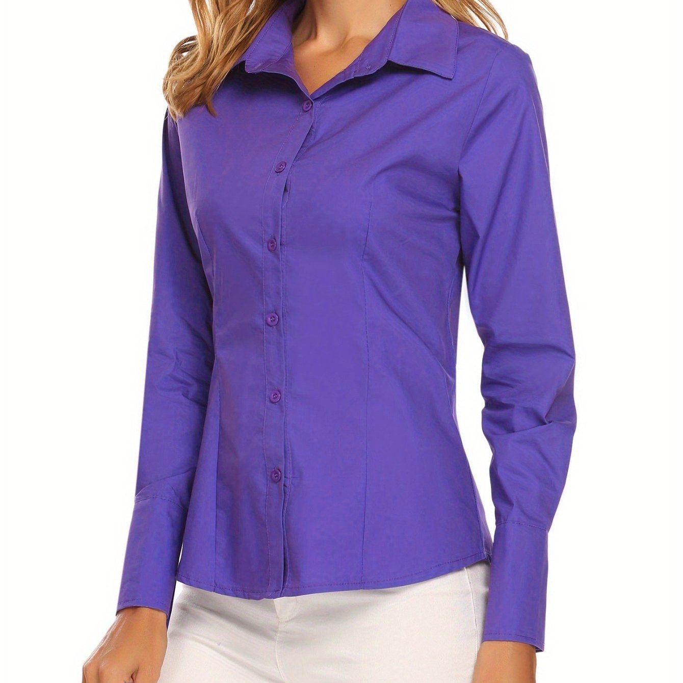 2024 Women's Professional Cotton Shirts: Slim Fit with Button-Down Collar