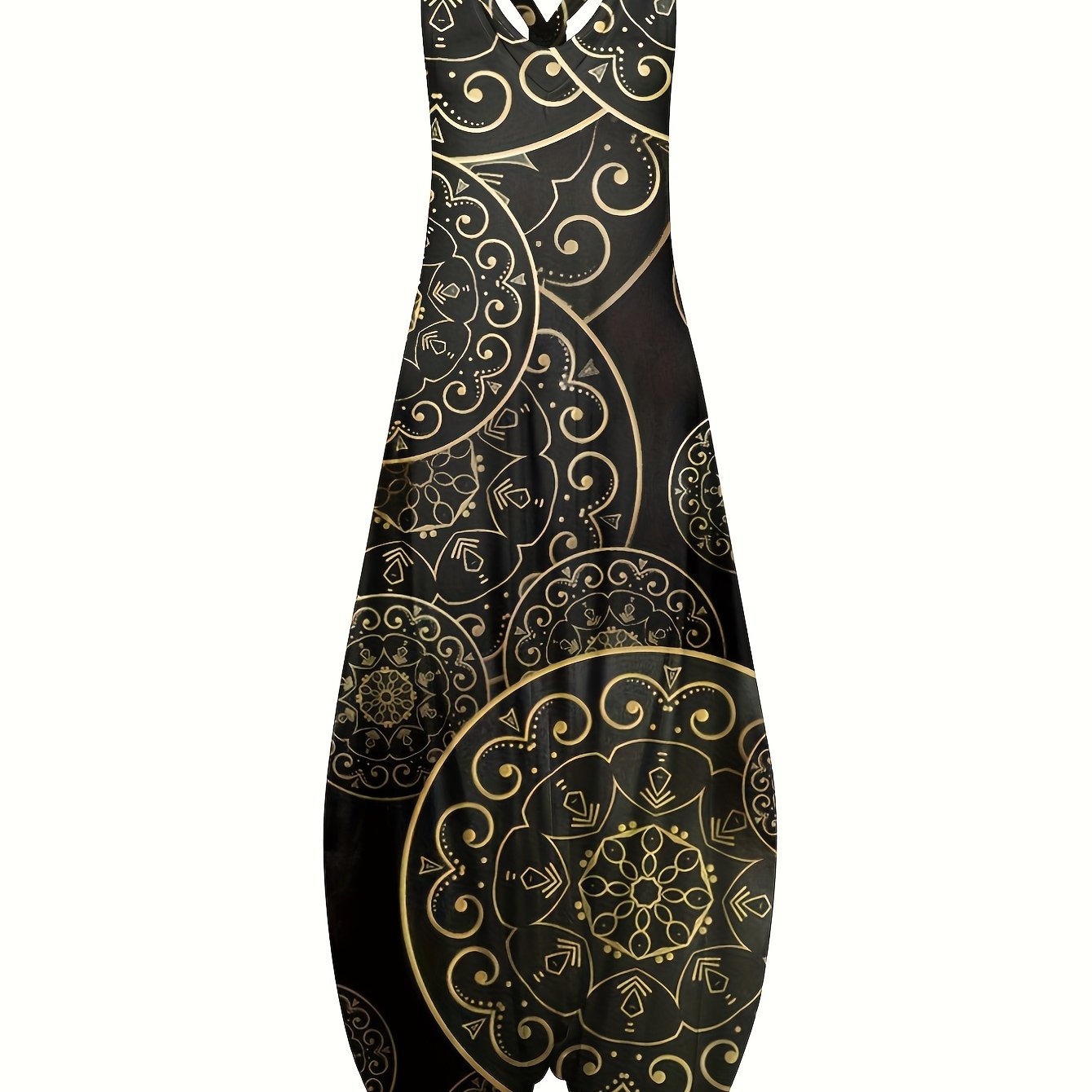 Boho Chic Floral Mandala Jumpsuit - Comfortable Sleeveless Baggy Style - Perfect Summer Casual Wear for Women