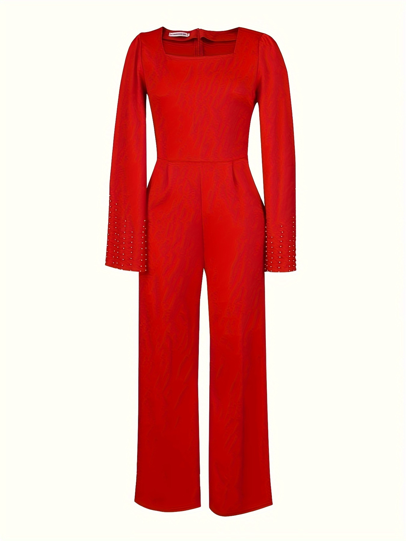 Ladies' Fashionable Solid Color Wide Leg Nail Bead Cape Jumpsuit