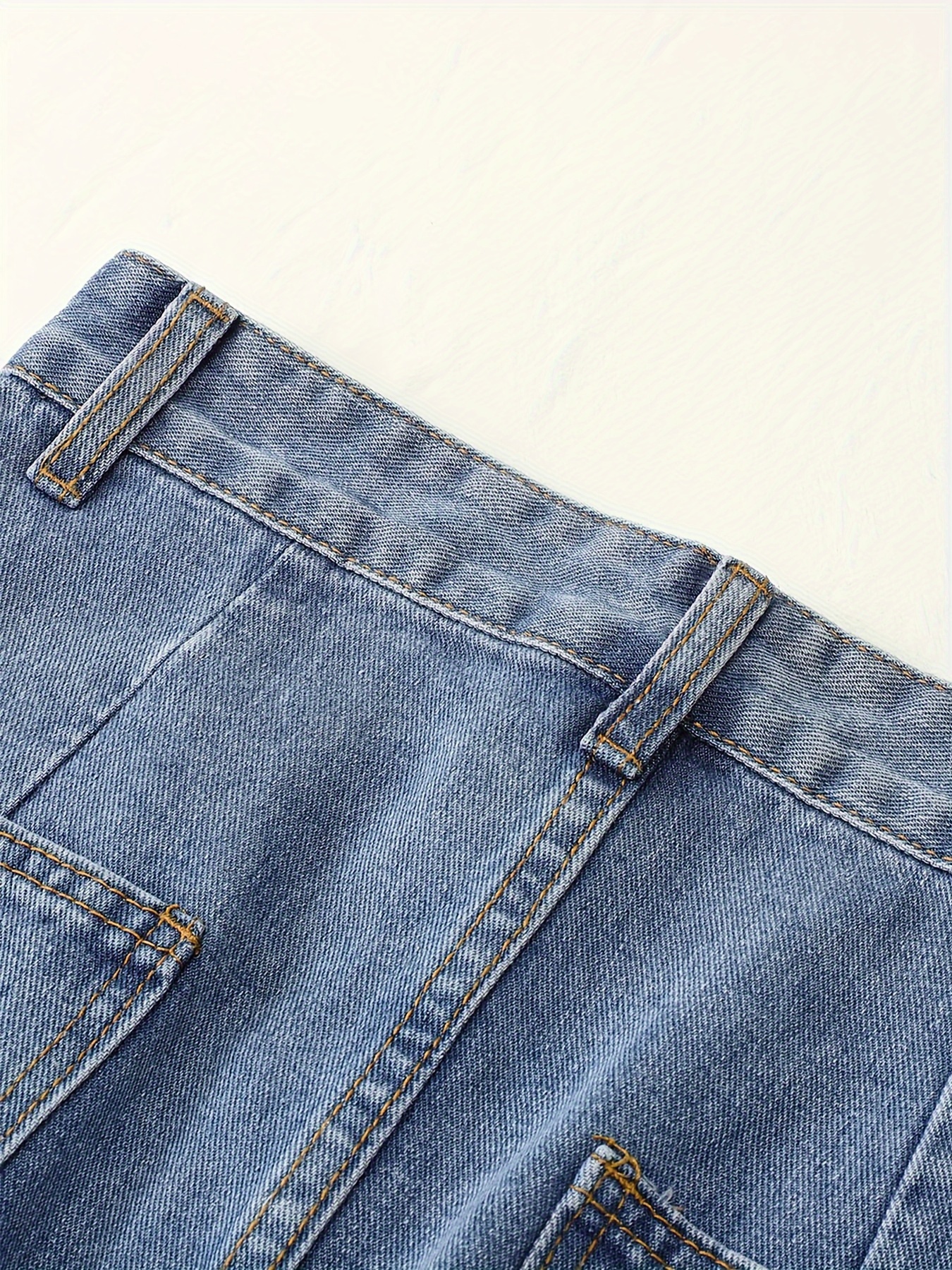 High-Waisted Irregular Split Midi Denim Skirt, Summer A-Line Plain Washed Blue Casual Style For Women