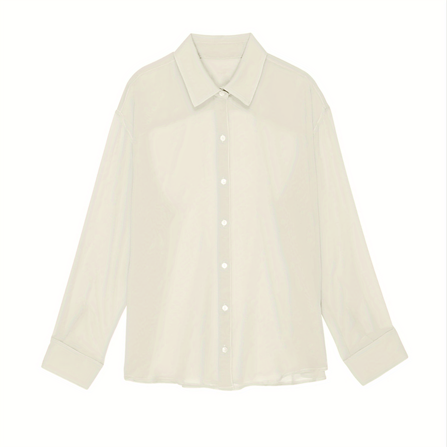Womenacute;s Blouse, Lapel Collar Long Sleeve Button-Down See-Through Loose Shirt for Ladies