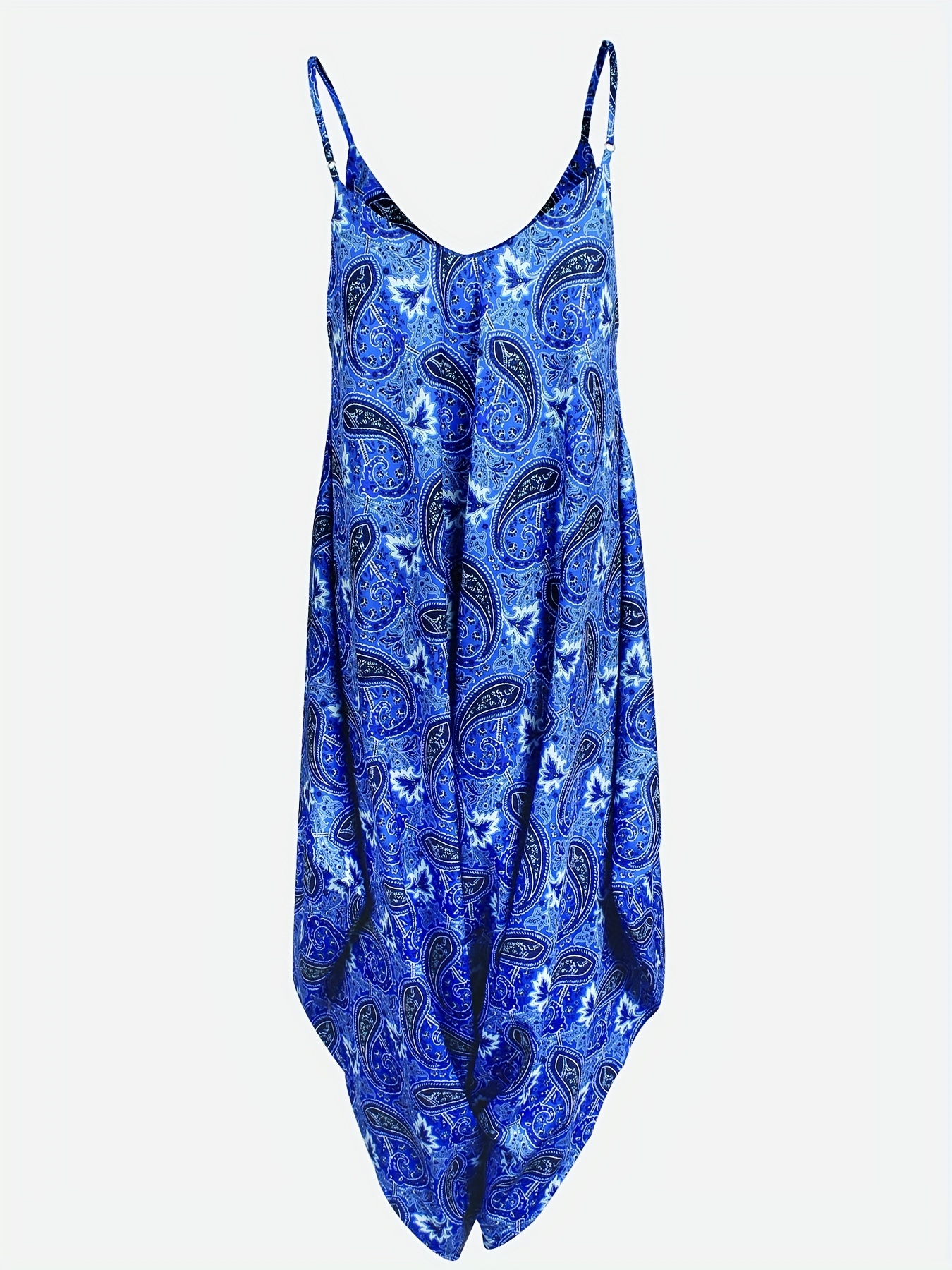 Paisley Print V-neck Cami Harem Pant Jumpsuit, Boho Sleeveless Baggy Jumpsuit For Spring & Summer, Women's Clothing
