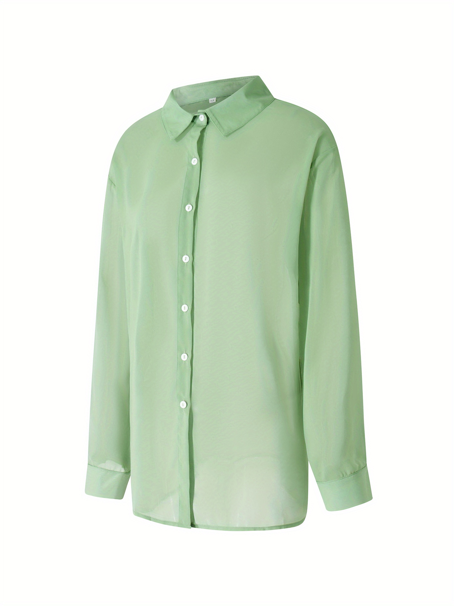 Womenacute;s Blouse, Lapel Collar Long Sleeve Button-Down See-Through Loose Shirt for Ladies