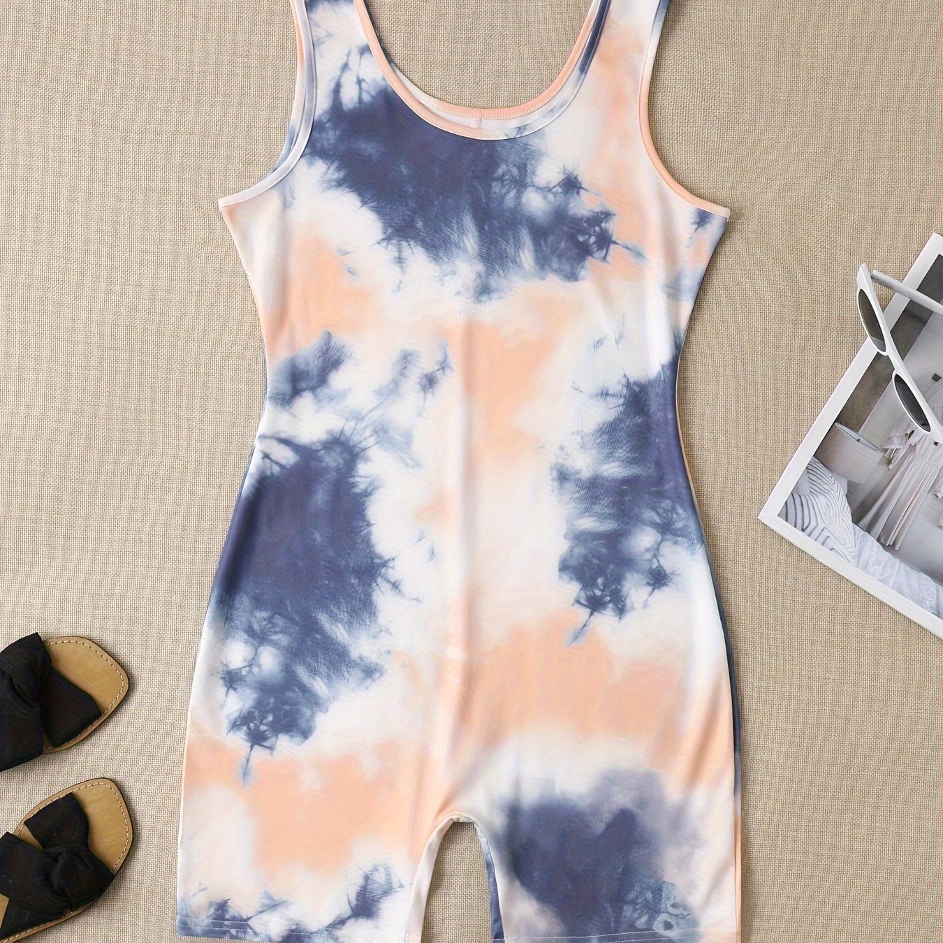 Women's Elegant All-Season Strapless Romper Jumpsuit with Unique Print, Stretchable Knit Fabric, and Easy Care