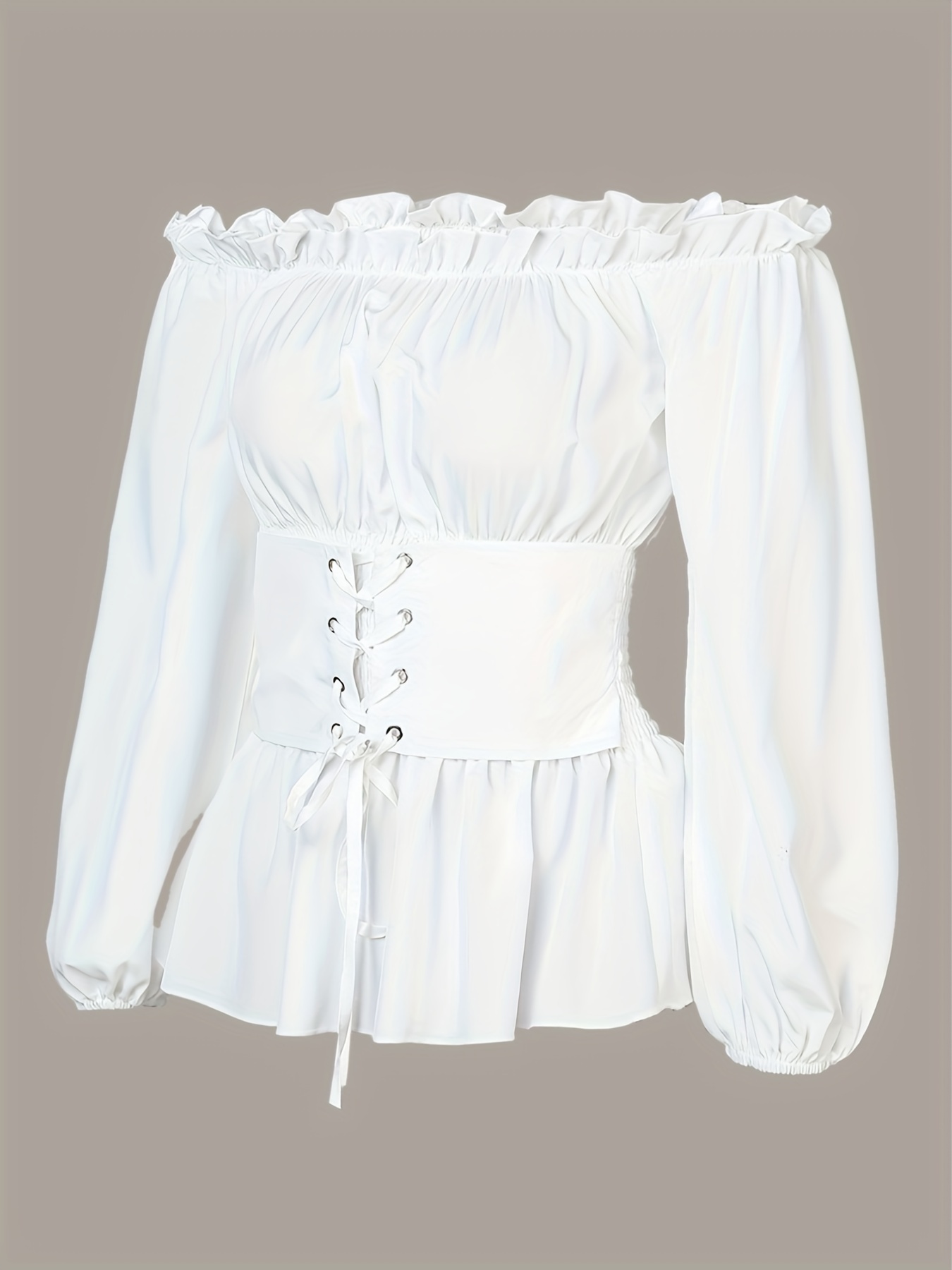 Chic Off Shoulder Ruffle Blouse with Tie Detail; Flattering Long Sleeve, Versatile & Machine Washable