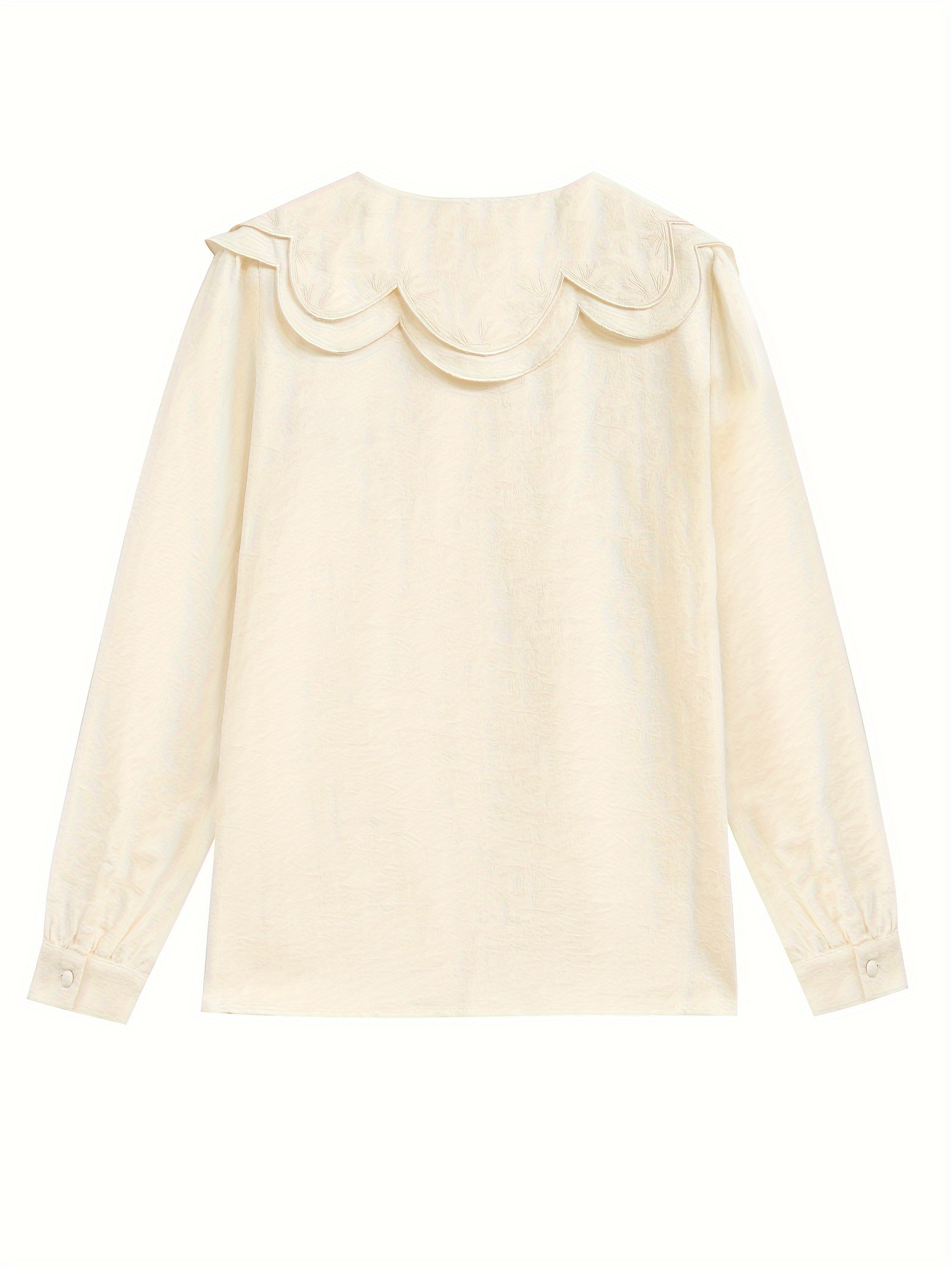 Layered Collared Frog Button Blouse, Elegant Long Sleeve Solid Color Blouse For Spring & Fall, Women's Clothing