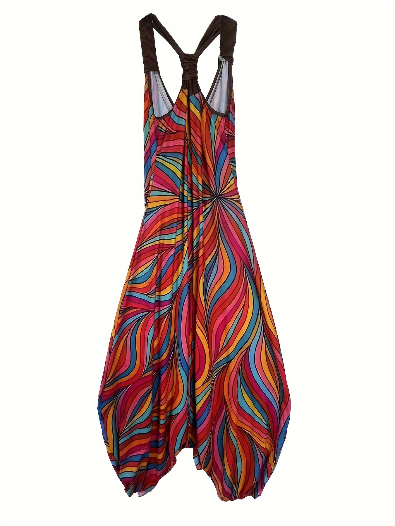 Fashionable Graphic Print V Neck Jumpsuit - Effortlessly Chic Sleeveless Baggy Style - Perfect for Spring & Summer - Trendy Womens Clothing