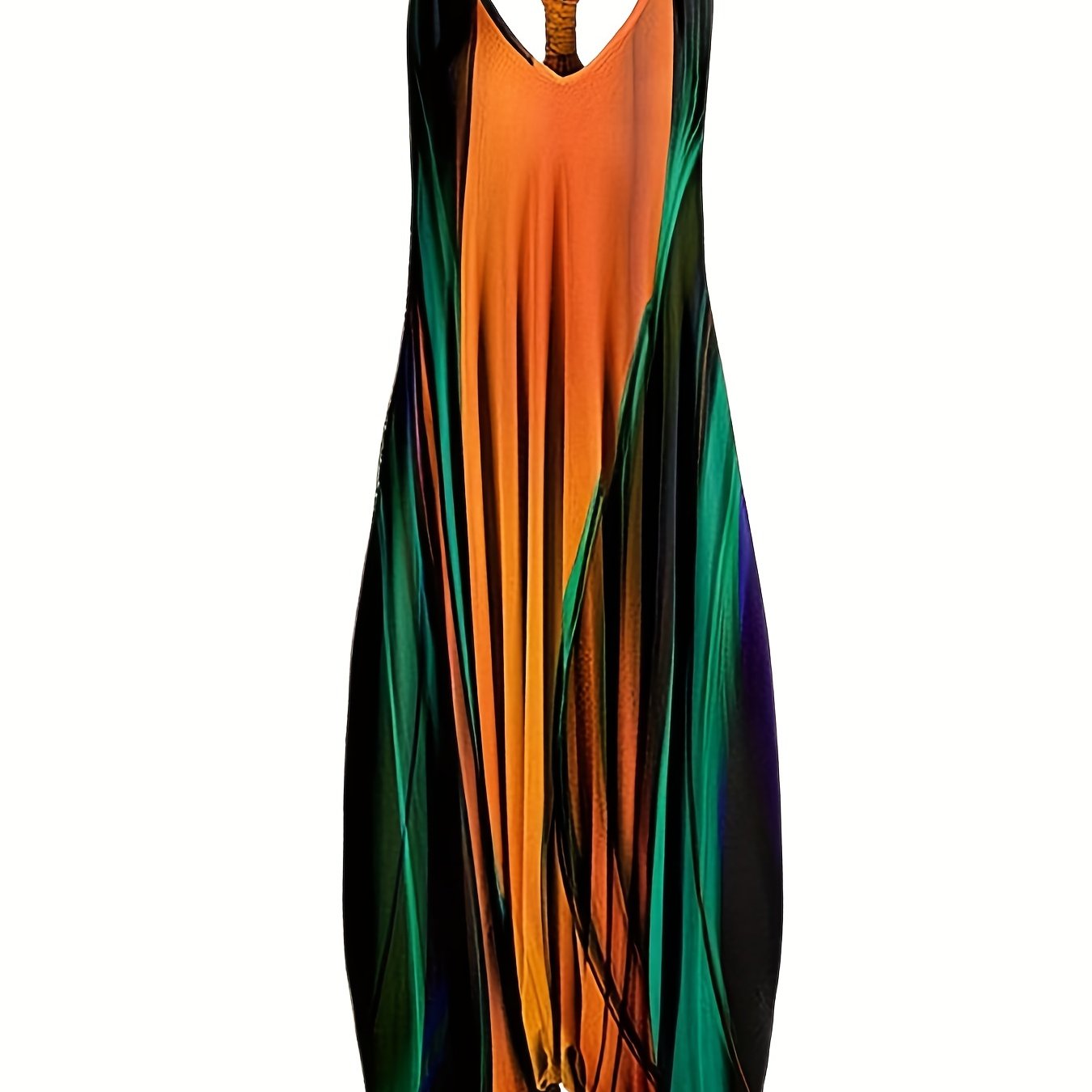 Fashionable Graphic Print V Neck Jumpsuit - Effortlessly Chic Sleeveless Baggy Style - Perfect for Spring & Summer - Trendy Womens Clothing