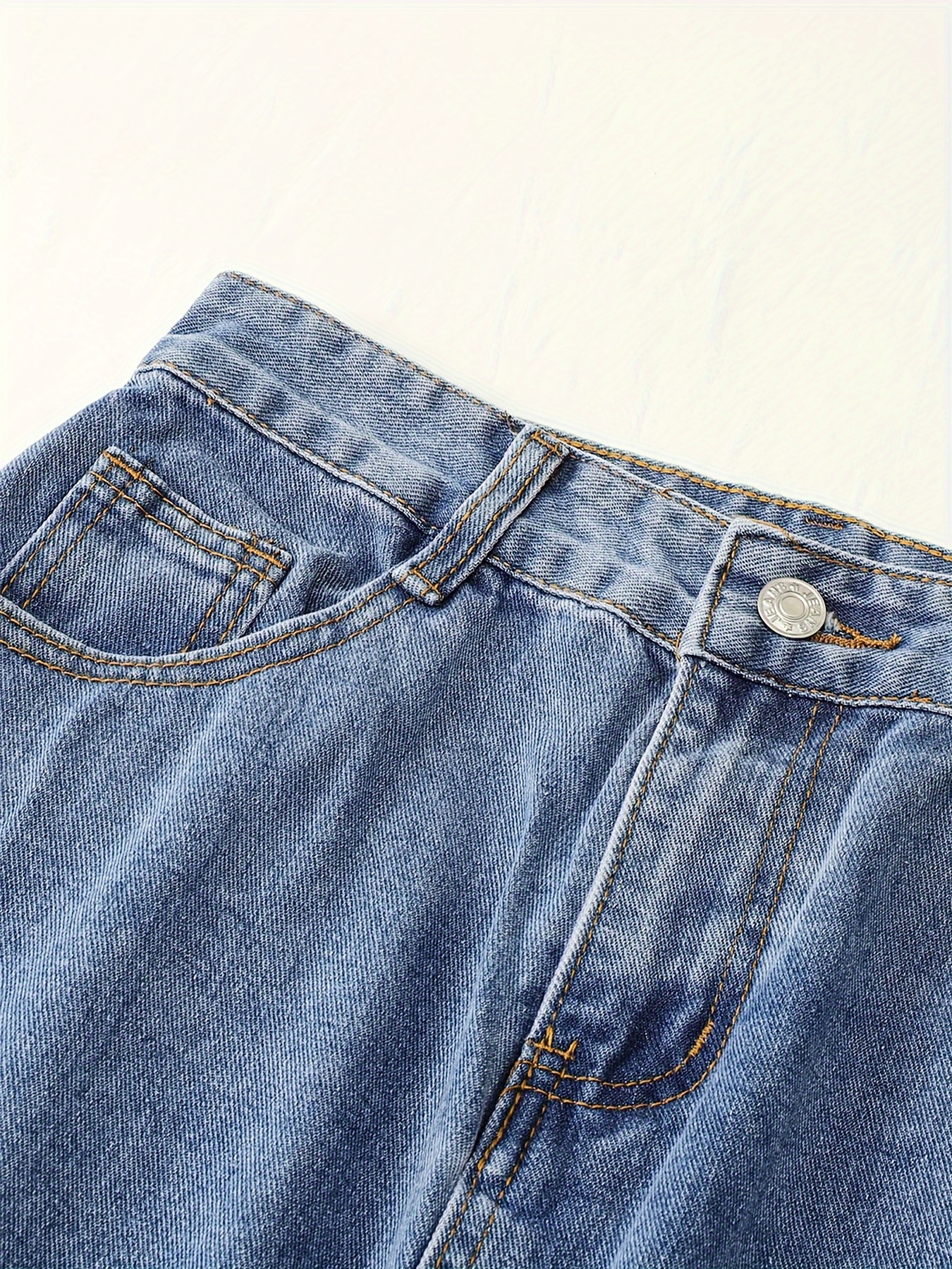 High-Waisted Irregular Split Midi Denim Skirt, Summer A-Line Plain Washed Blue Casual Style For Women