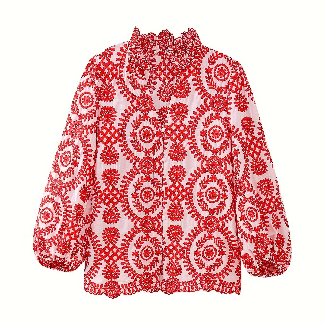 Elegant Women's Embroidered Blouse - Breathable Fabric, Perfect for Any Occasion, Flattering Fit
