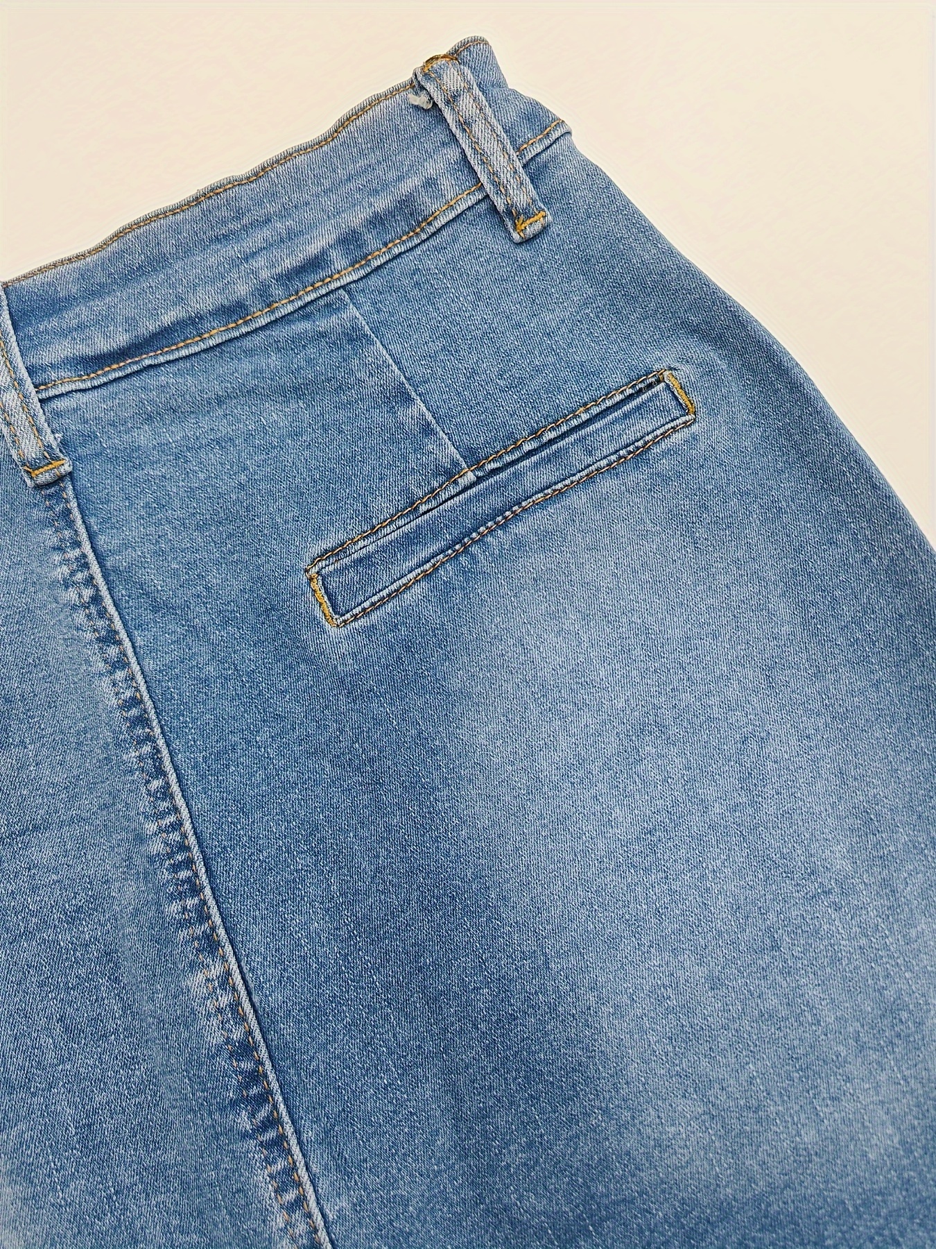 Single-breasted Button Fly Plain Washed Blue Split Sexy Denim Skirt, Women's Denim Jeans & Clothing