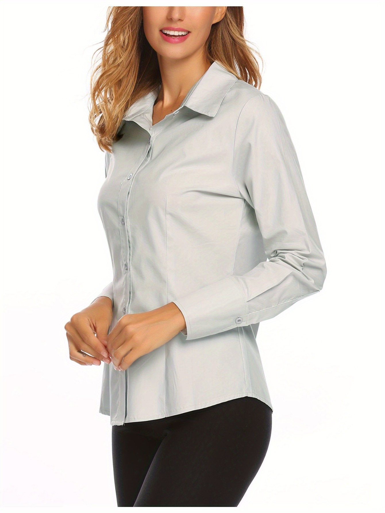 2024 Women's Professional Cotton Shirts: Slim Fit with Button-Down Collar